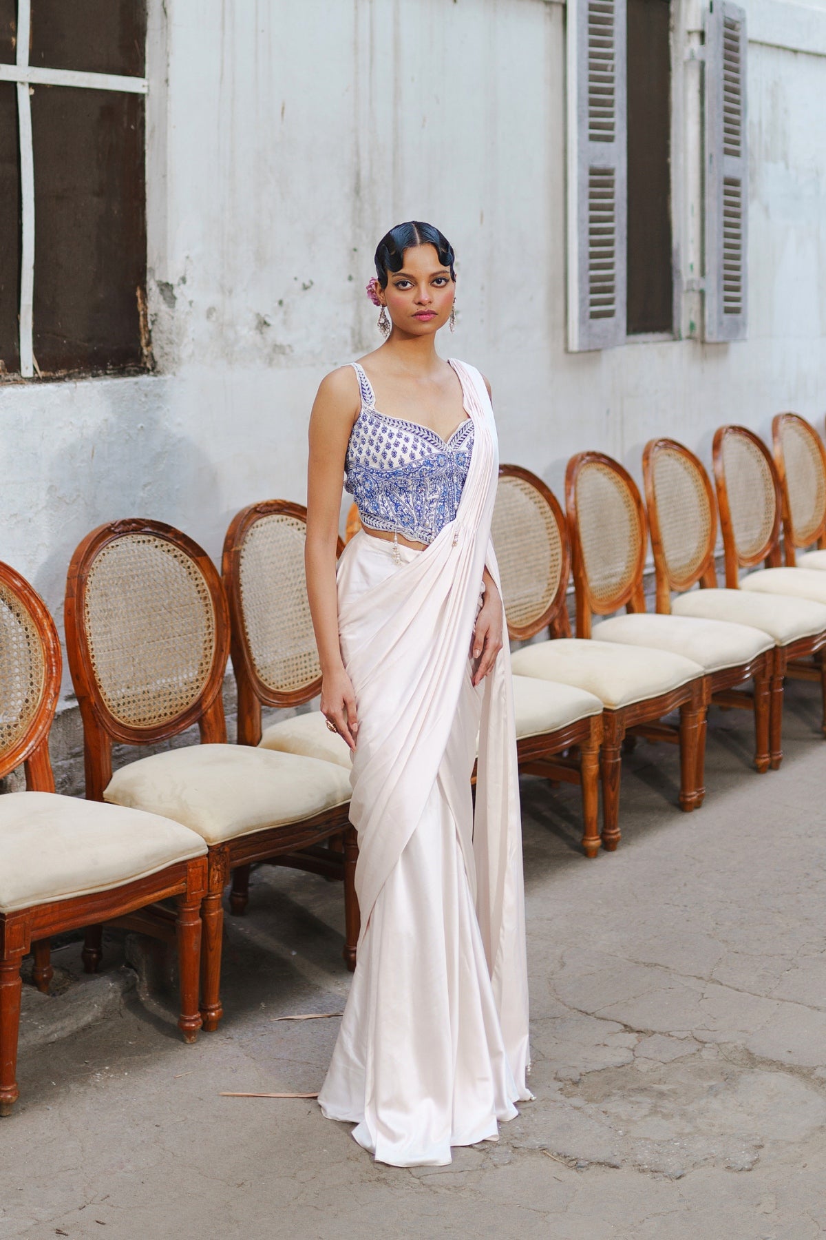 short saree dress IVORY SHORT CAPE DRAPE SAREE LabelMayaa