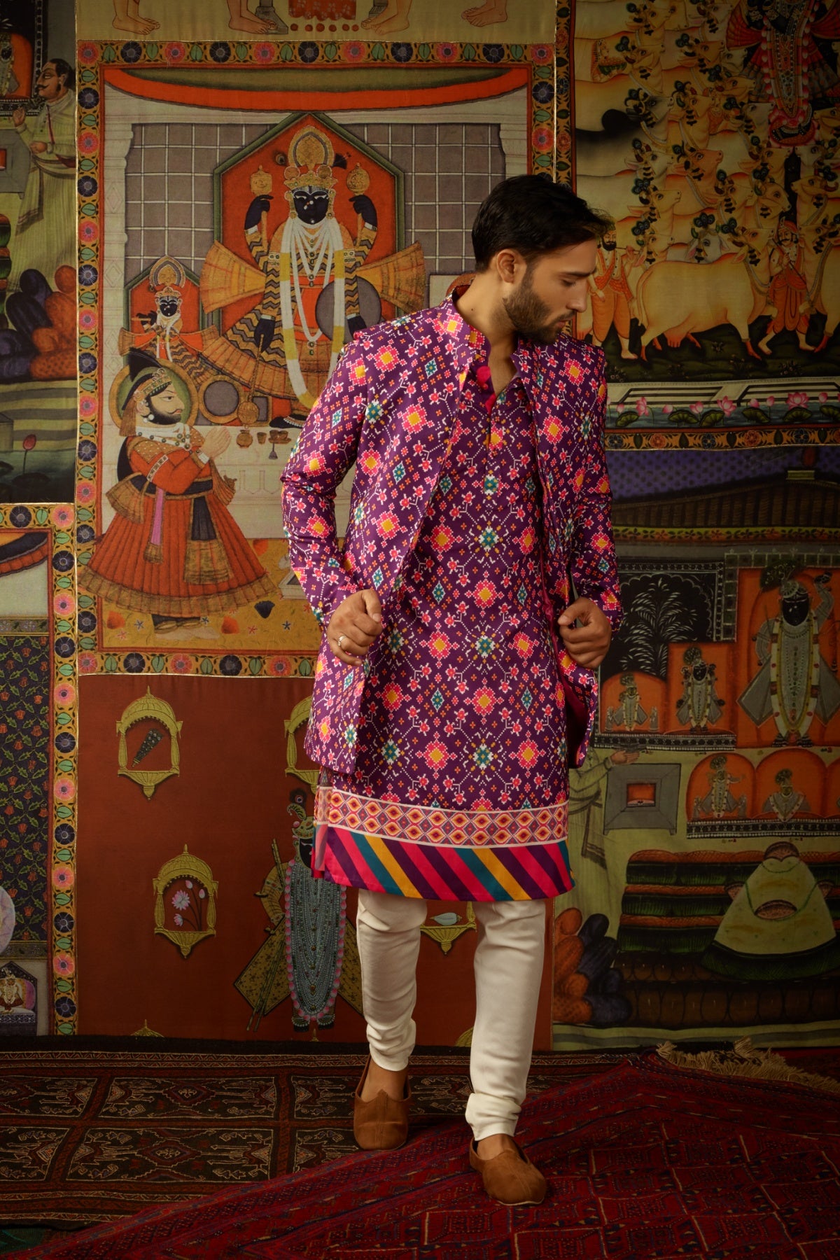 Jamun Kurta & Churridar Set with Bandhi
