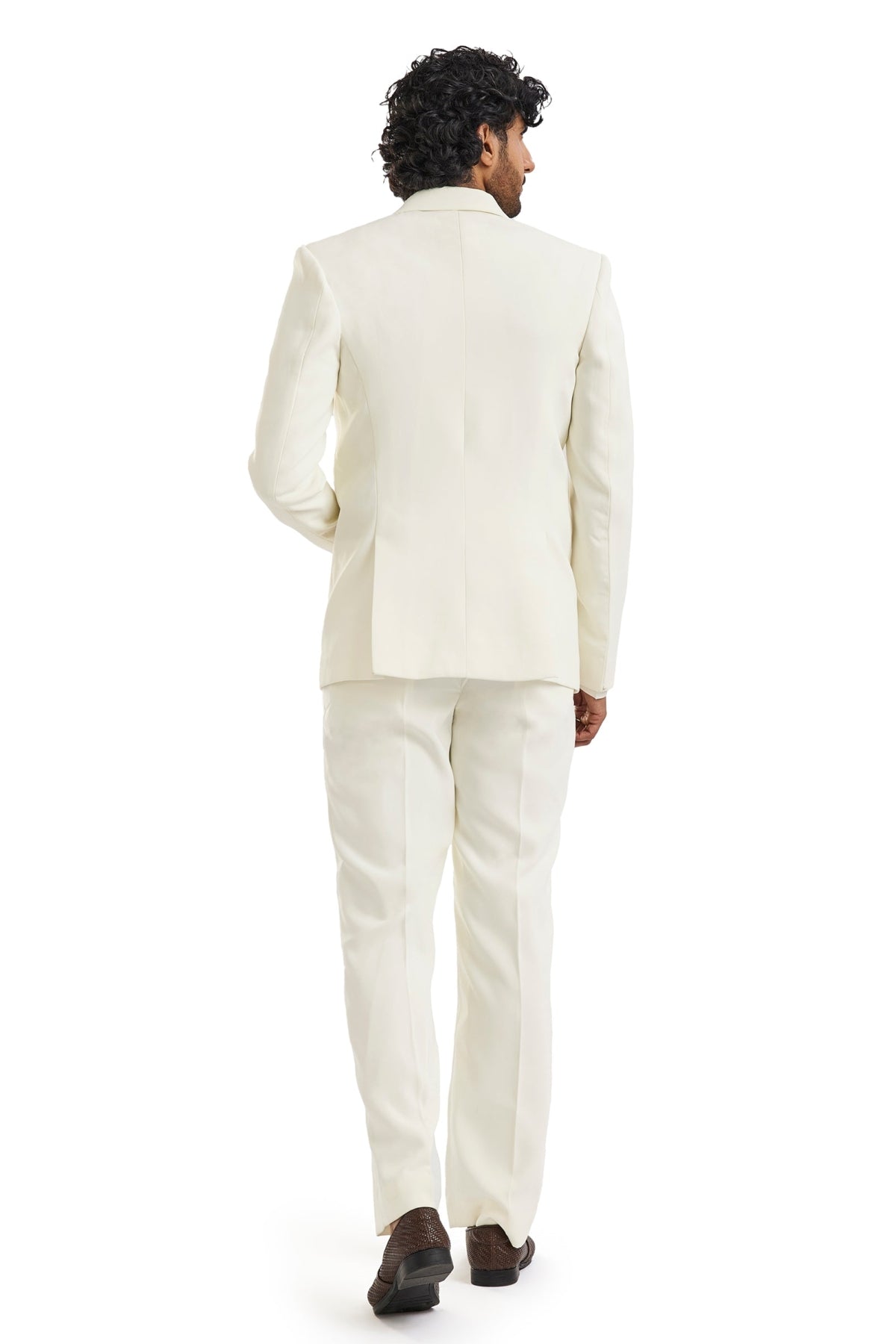 White Double Breasted Embroidered Blazer Set