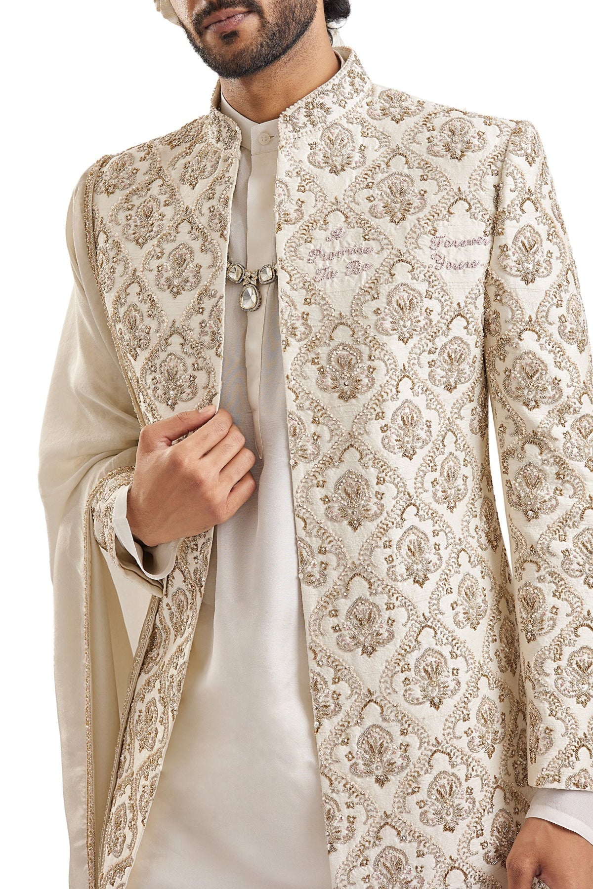 Off White Zardosi Wedding Sherwani
