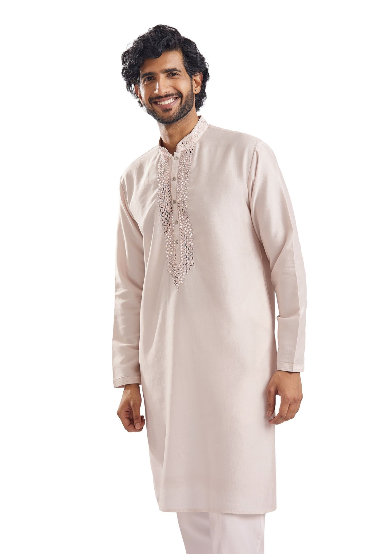 Peach Mirror Work Groomsman Sherwani