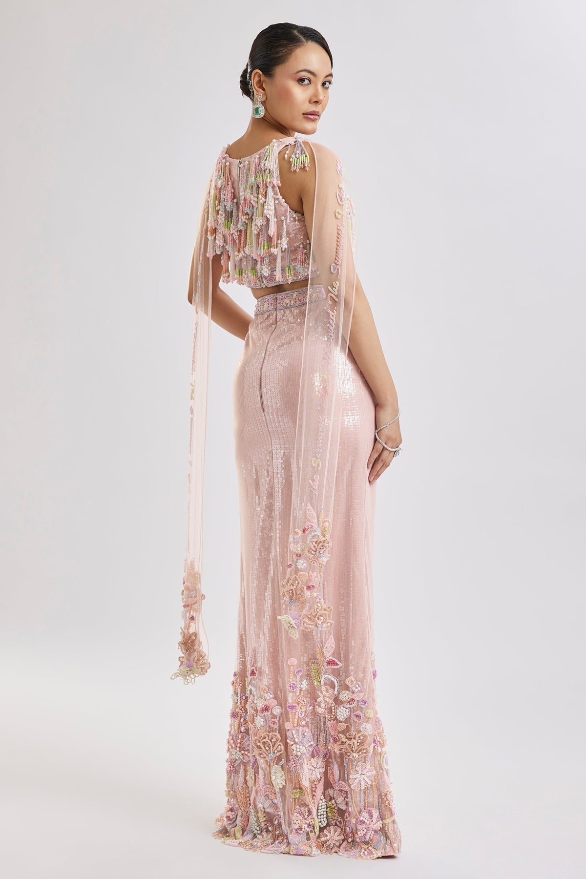 Peach Fish Cut Lehenga Set With Dupatta