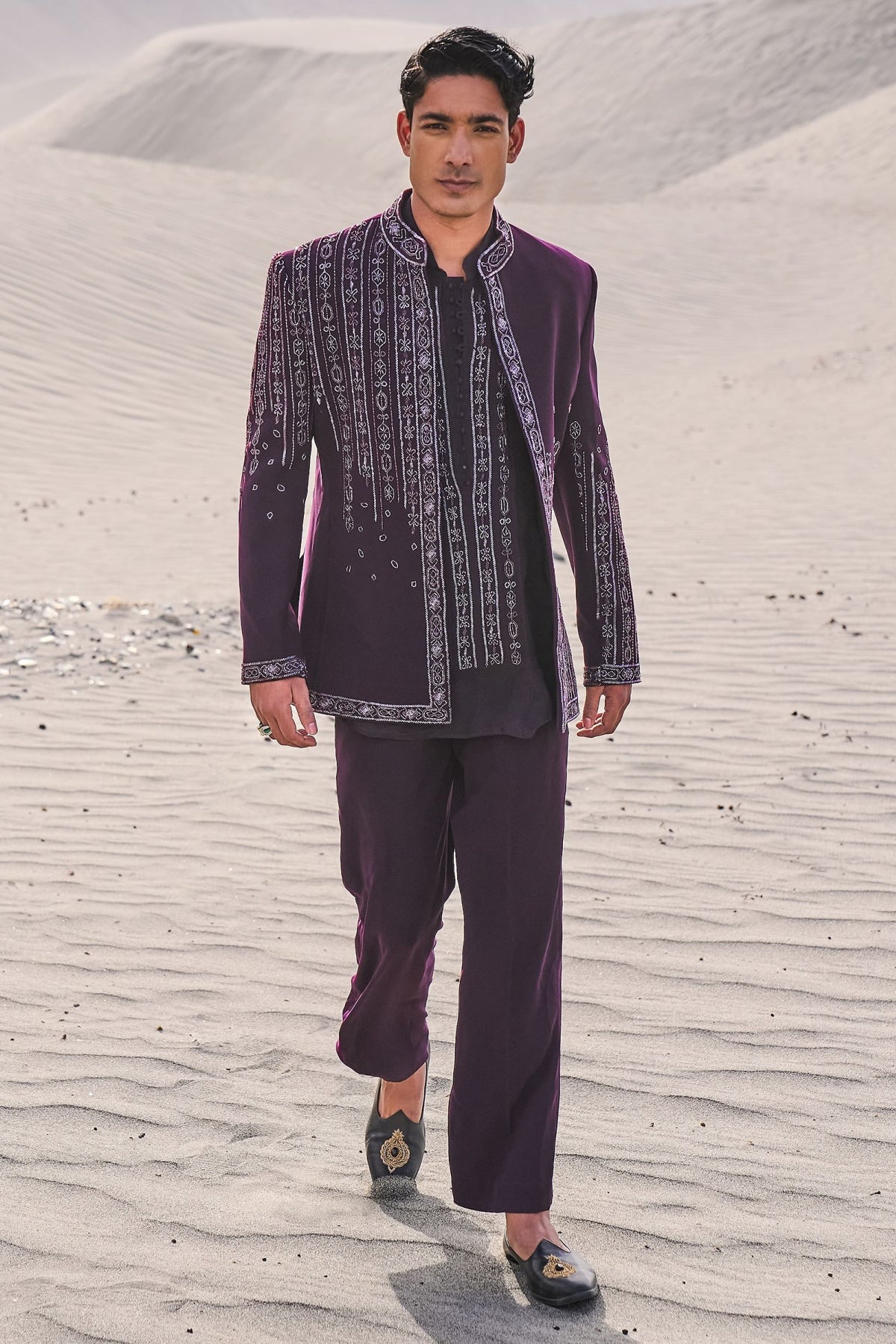 Deep Purple Embroidered Jodhpuri Suit