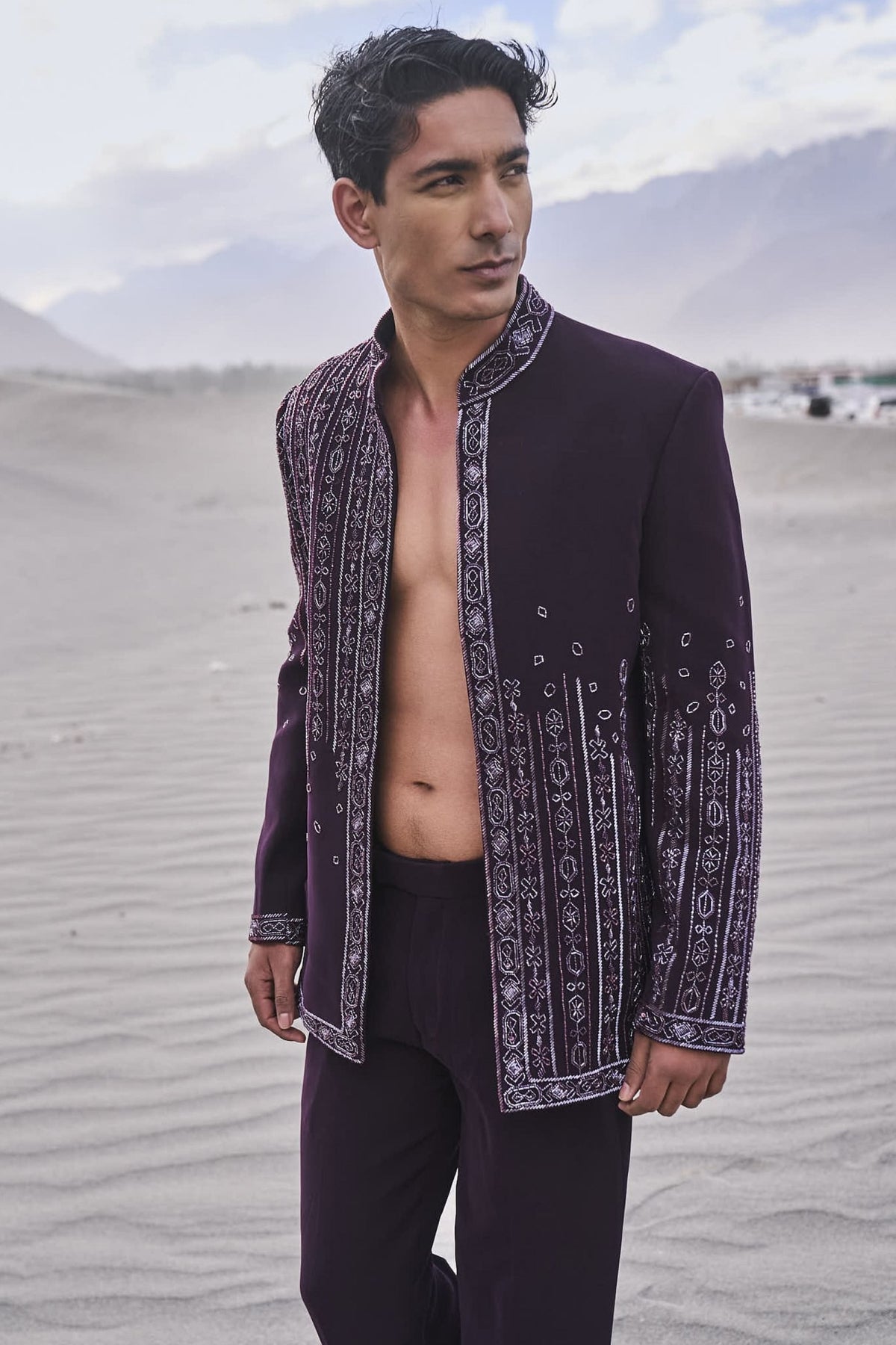 Deep Purple Embroidered Jodhpuri Suit