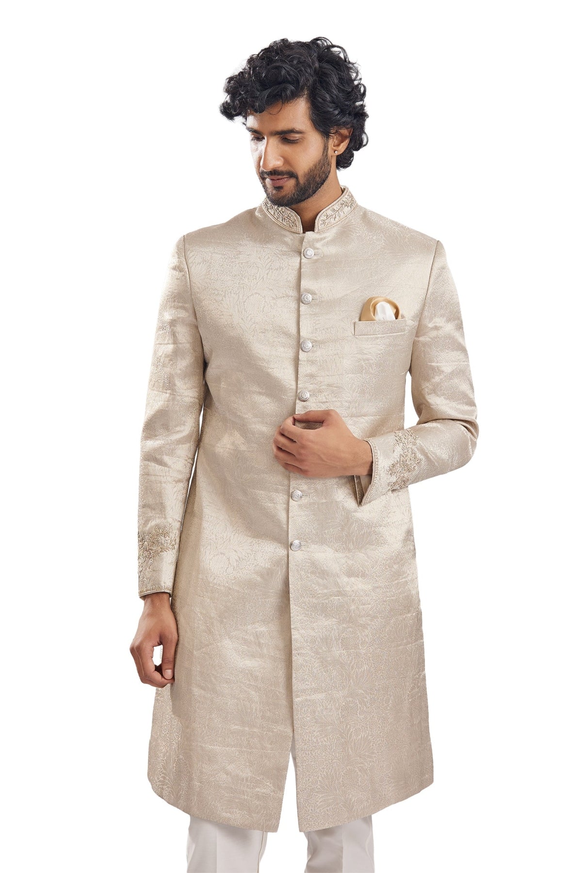 Gold Jacquard Classic Groomsman Sherwani