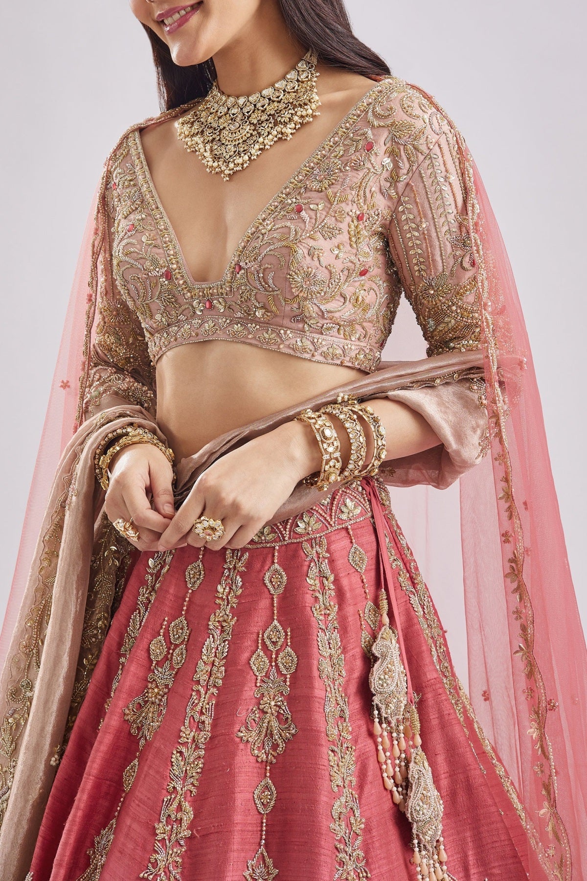 Scalloped Pink Lehenga With Dual Blouses