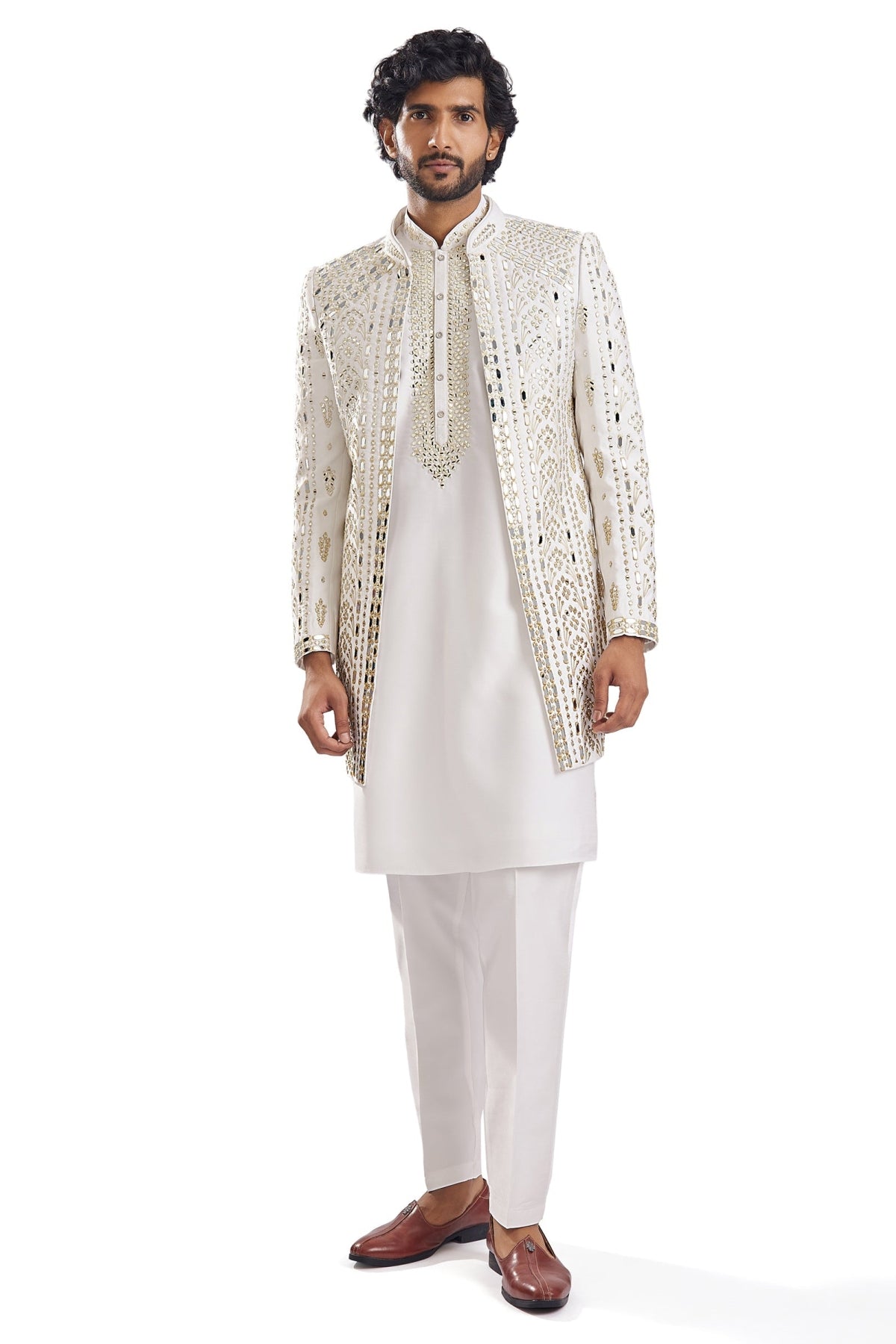 Sunshine Yellow Thread Mirror Groomsman Sherwani