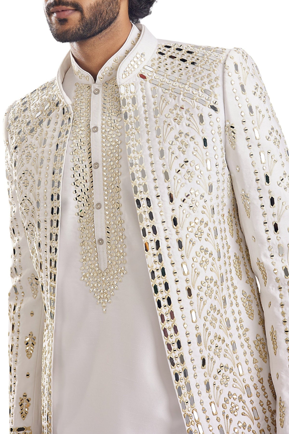 Sunshine Yellow Thread Mirror Groomsman Sherwani