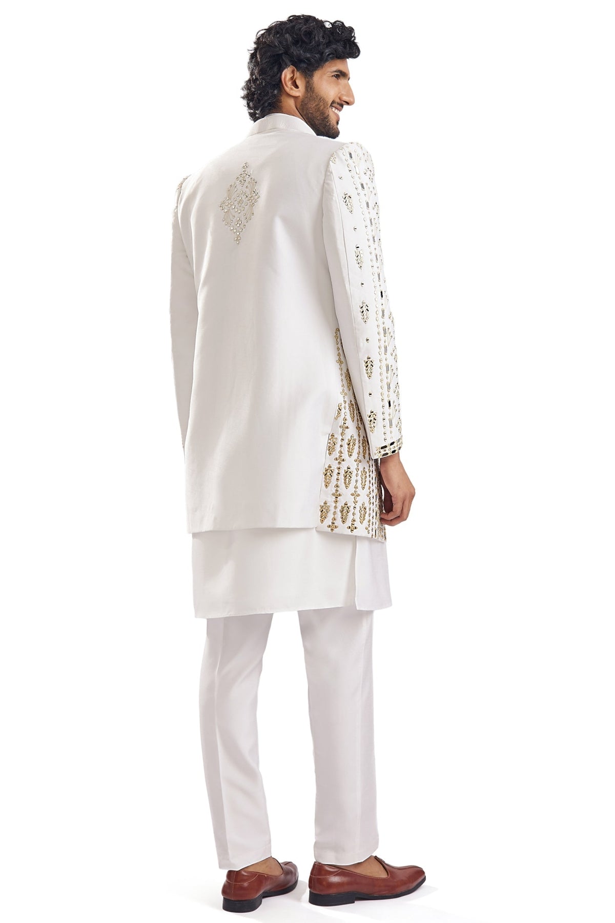 Sunshine Yellow Thread Mirror Groomsman Sherwani