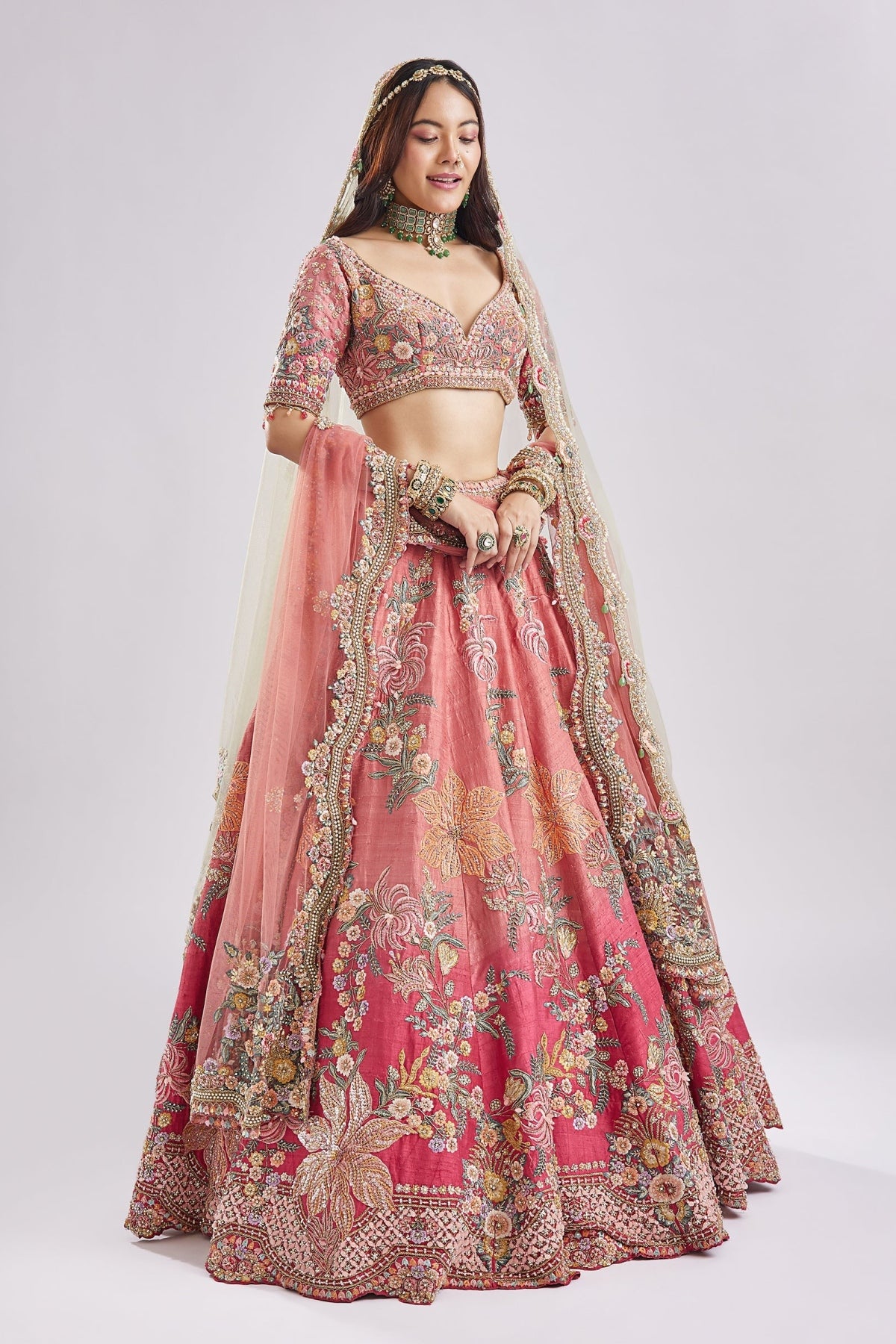 Ombre Pink to Hot Pink Resham Bridal Set