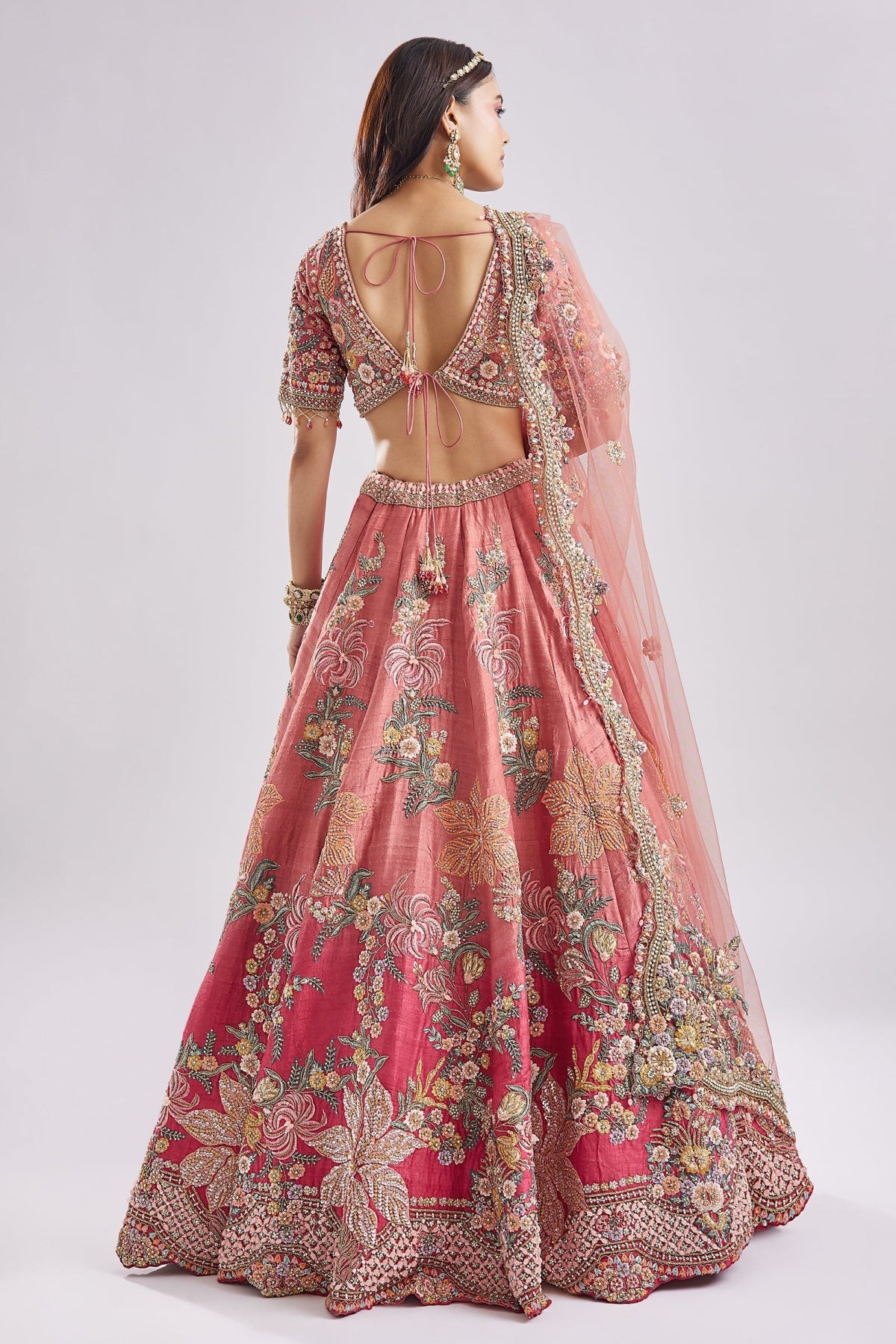 Ombre Pink to Hot Pink Resham Bridal Set