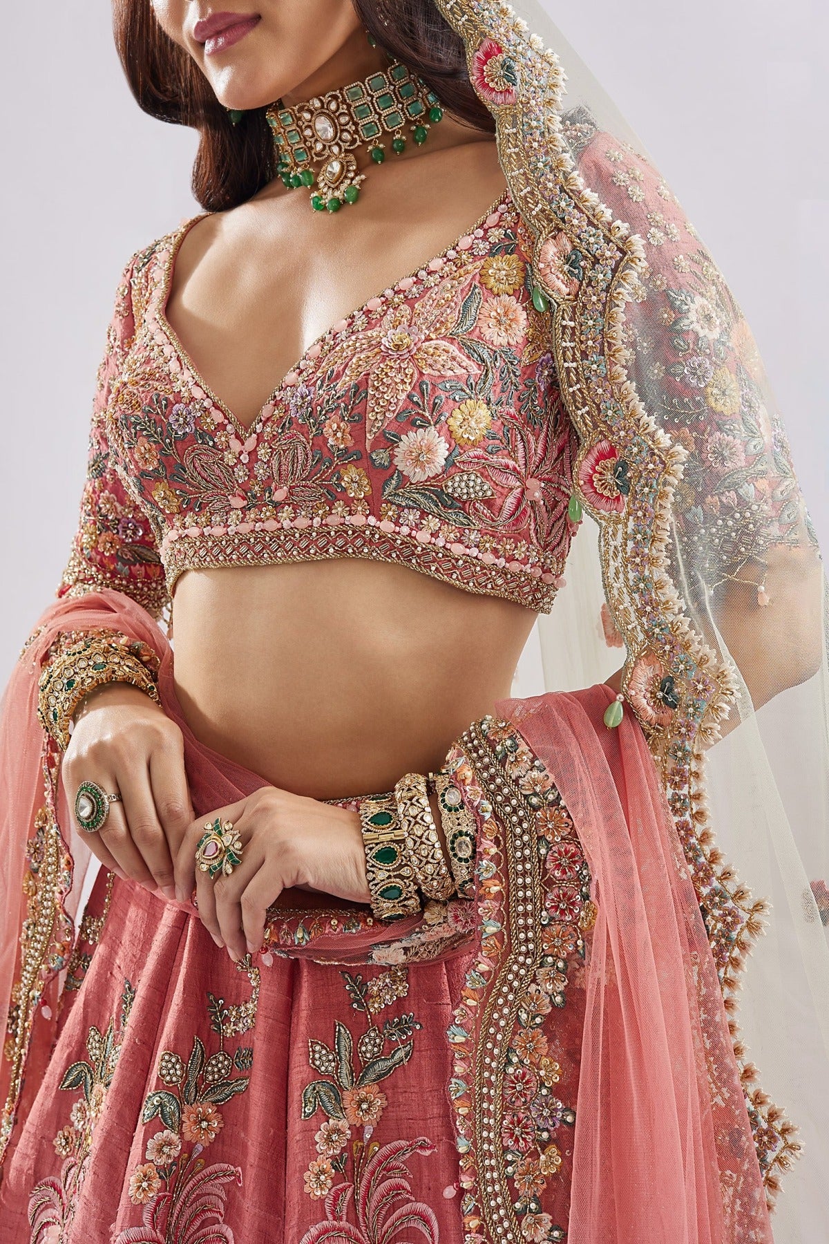 Ombre Pink to Hot Pink Resham Bridal Set
