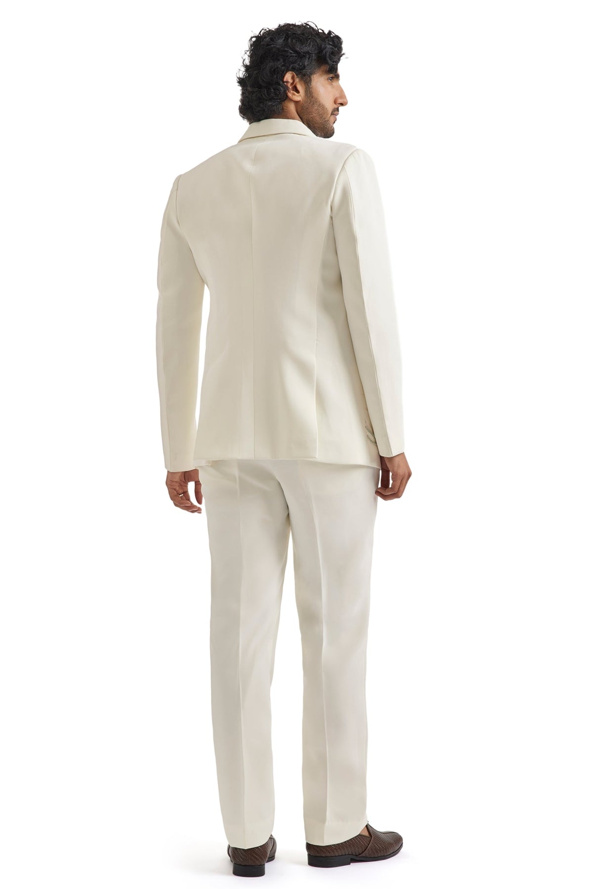 White Embroidered Tuxedo Set With Organza Satin Shirt