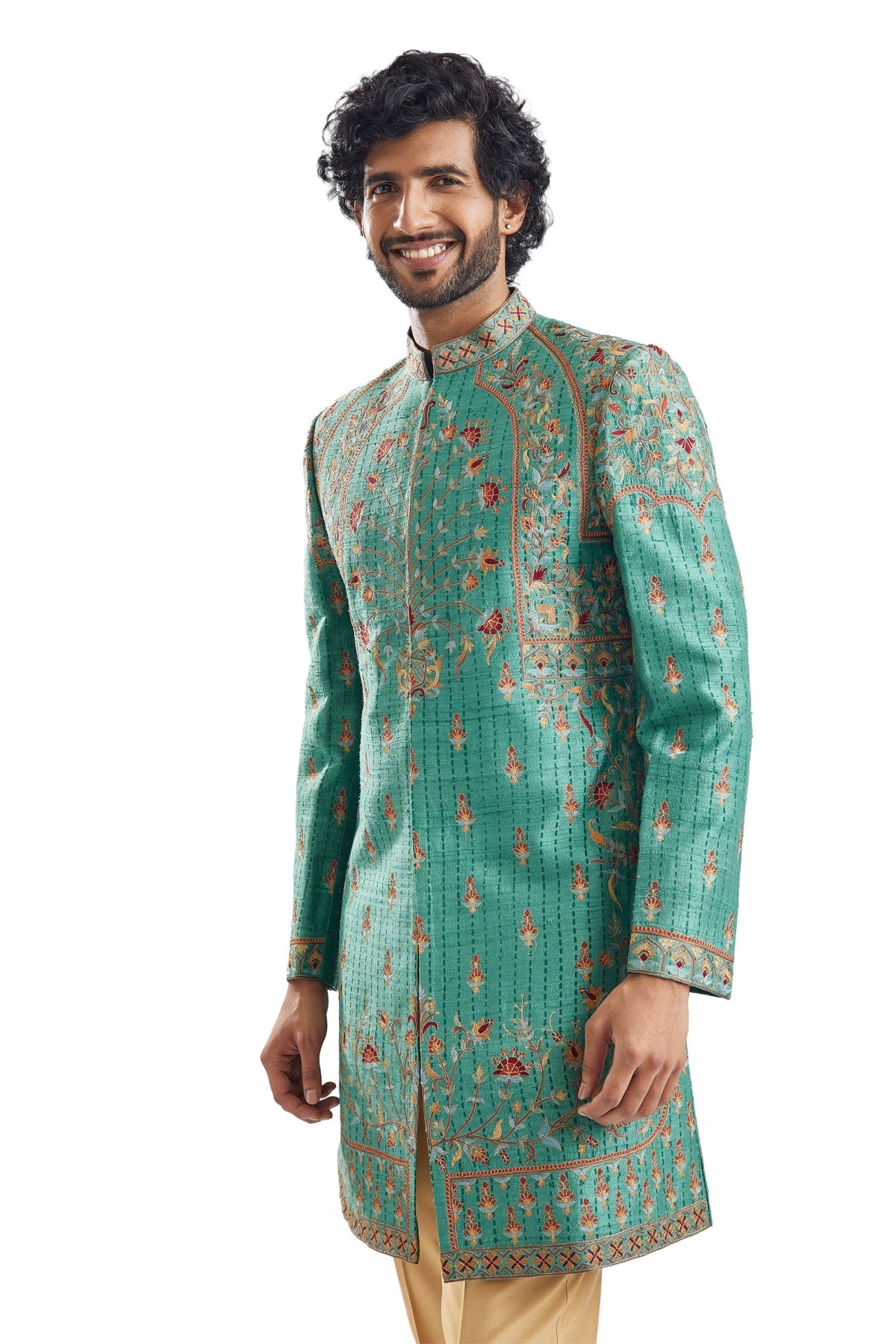 Forest Green Resham Groomsman Sherwani