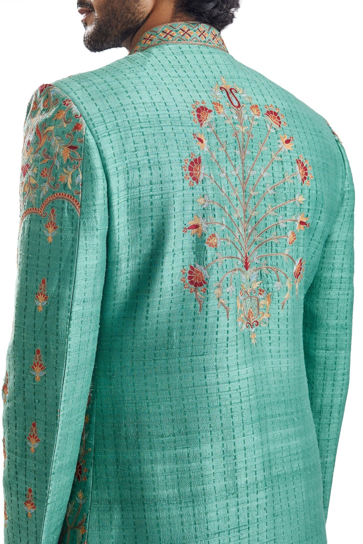 Forest Green Resham Groomsman Sherwani