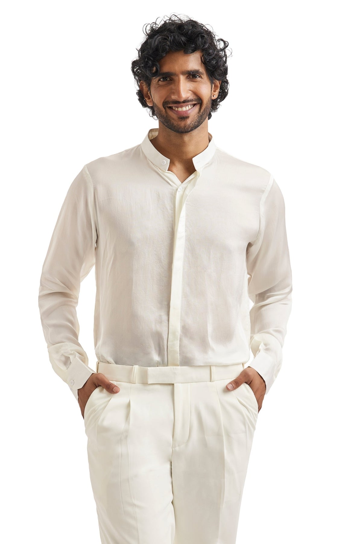 White Embroidered Tuxedo Set With Statement Blazer