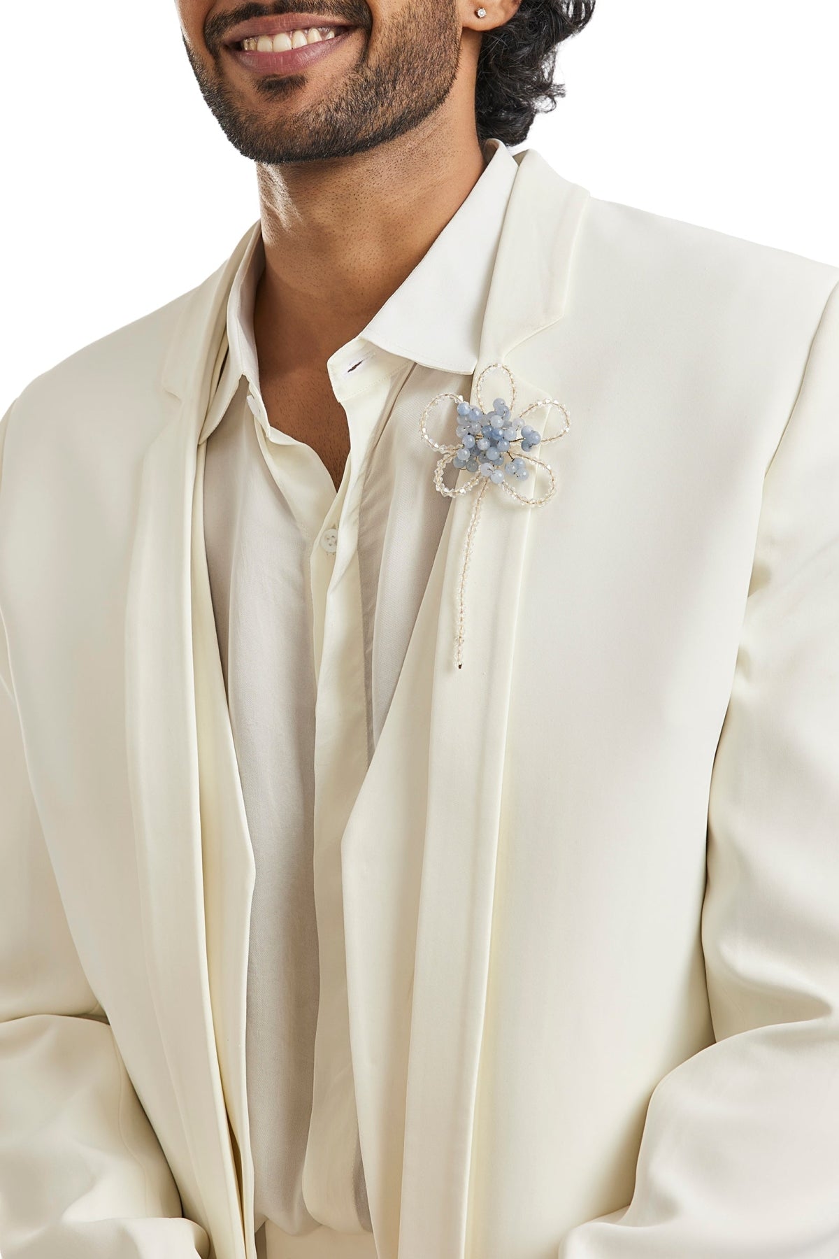 Ivory Tuxedo Set With Pearl Letter Detailing