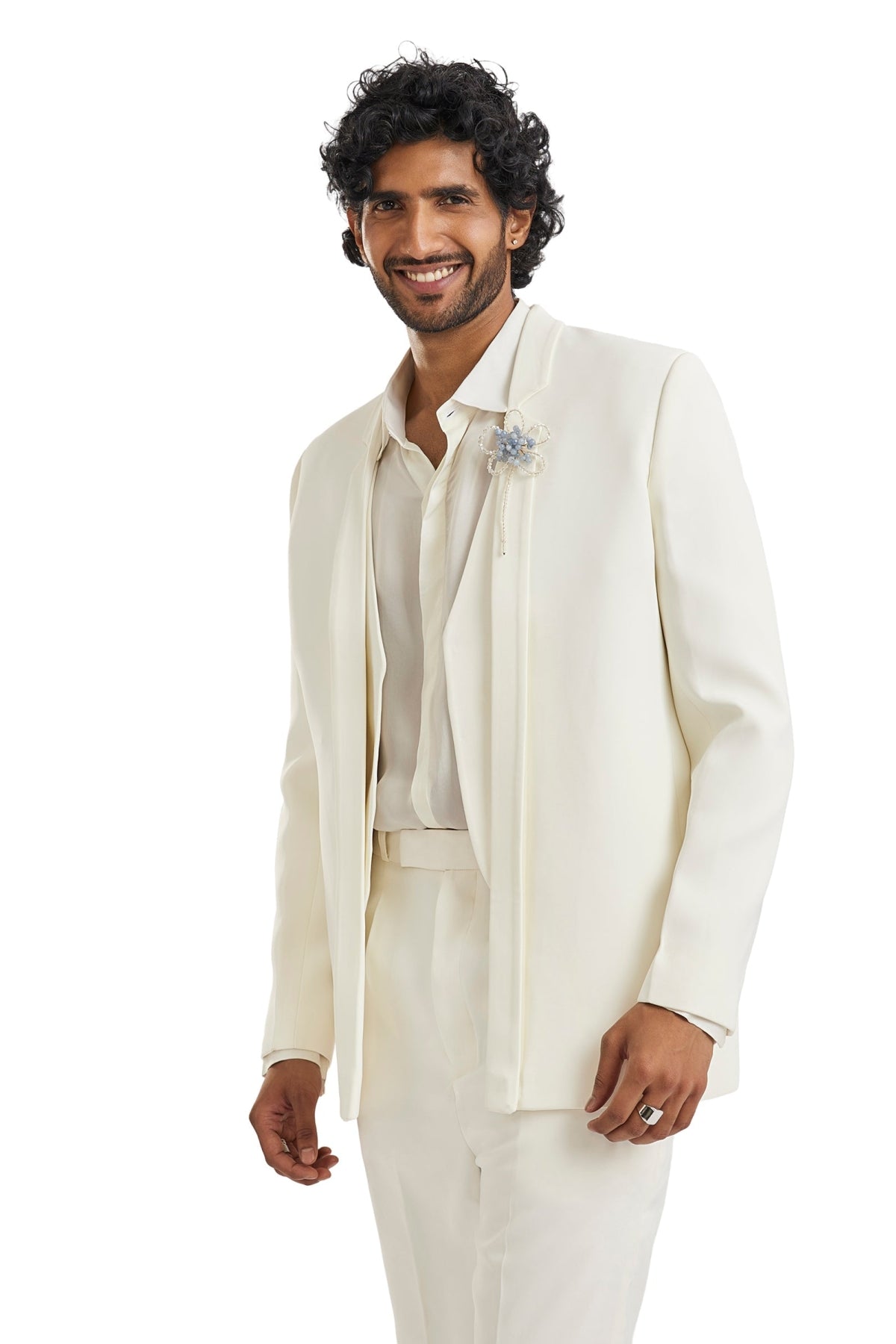 Ivory Tuxedo Set With Pearl Letter Detailing