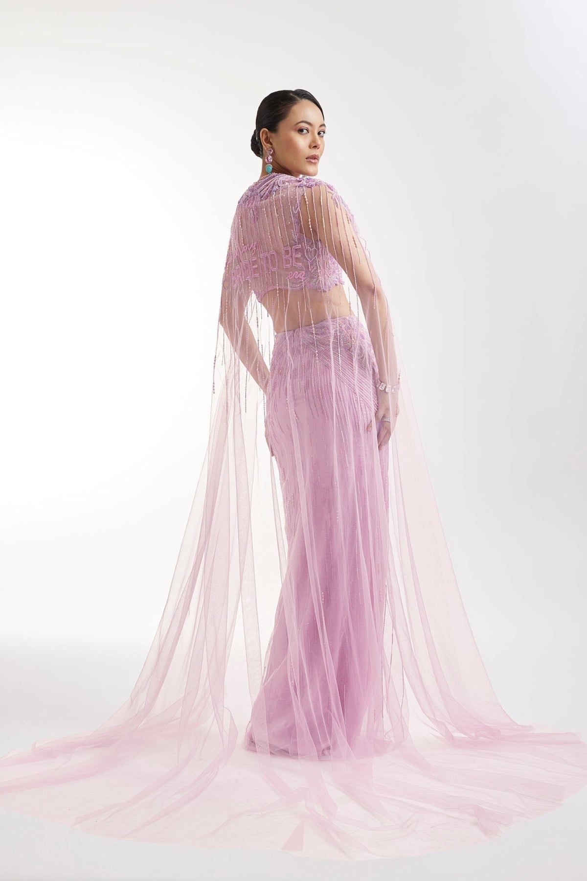 Lilac Embroidered Lehenga Set With Cape Blouse