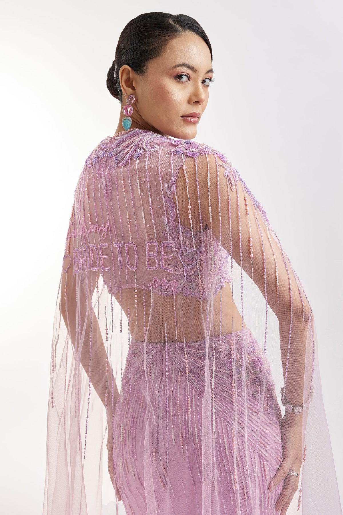 Lilac Embroidered Lehenga Set With Cape Blouse