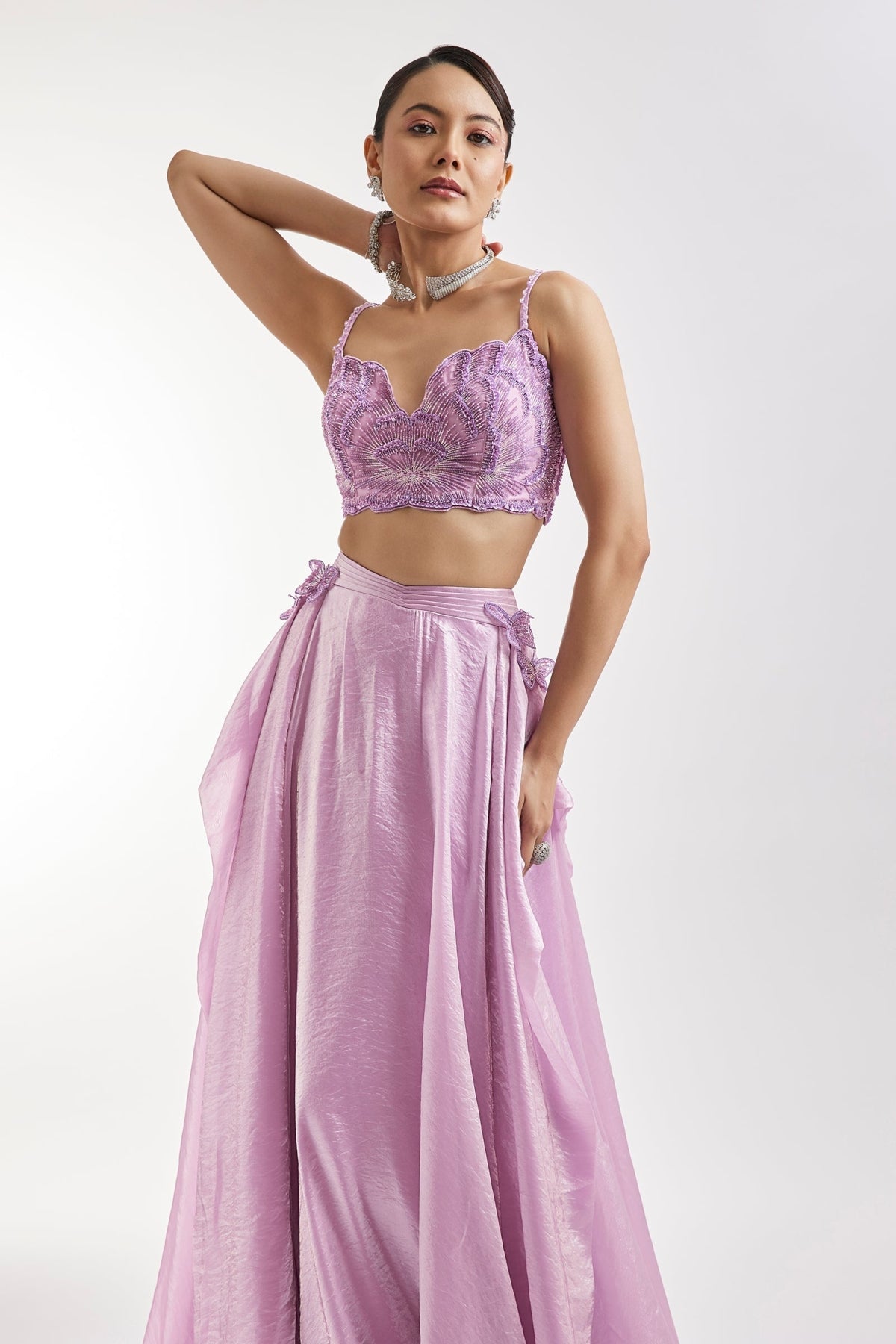 Lilac Embroidered Lehenga Set With Panel Detailing