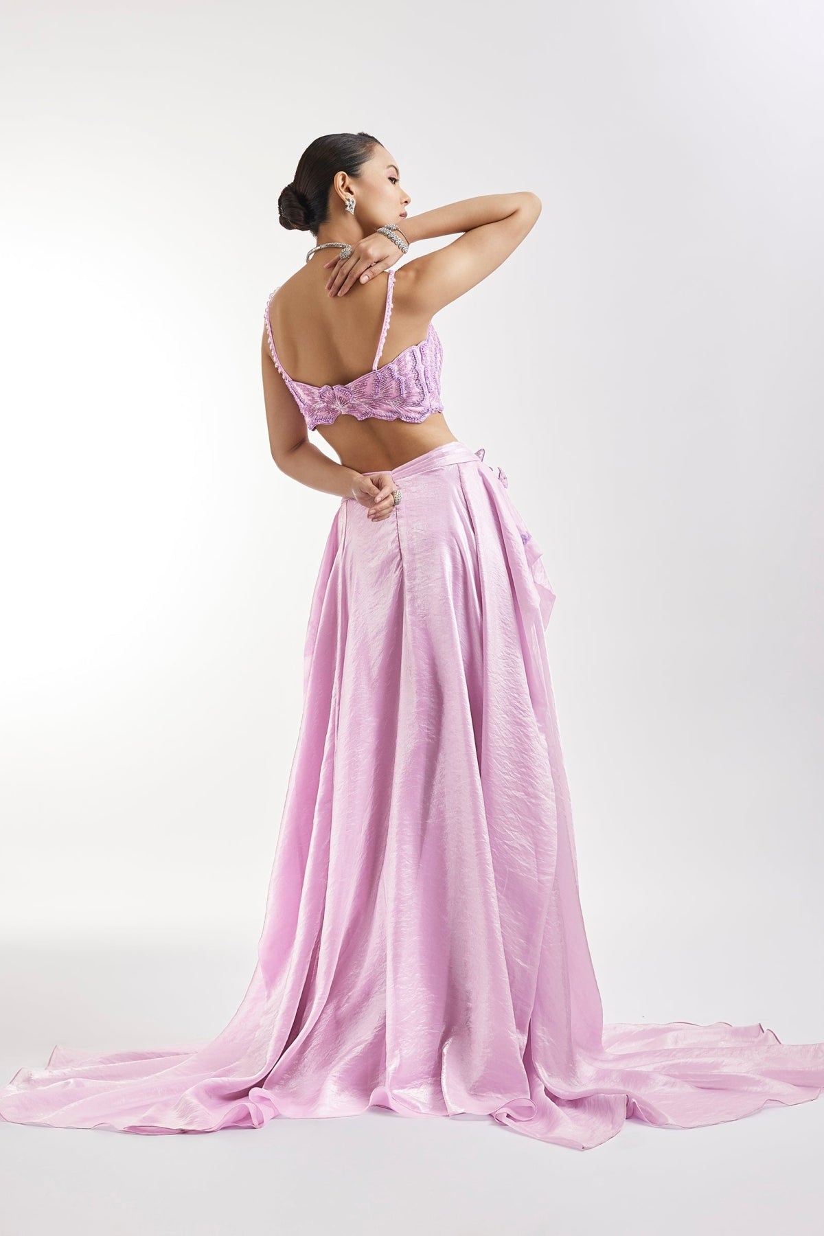 Lilac Embroidered Lehenga Set With Panel Detailing