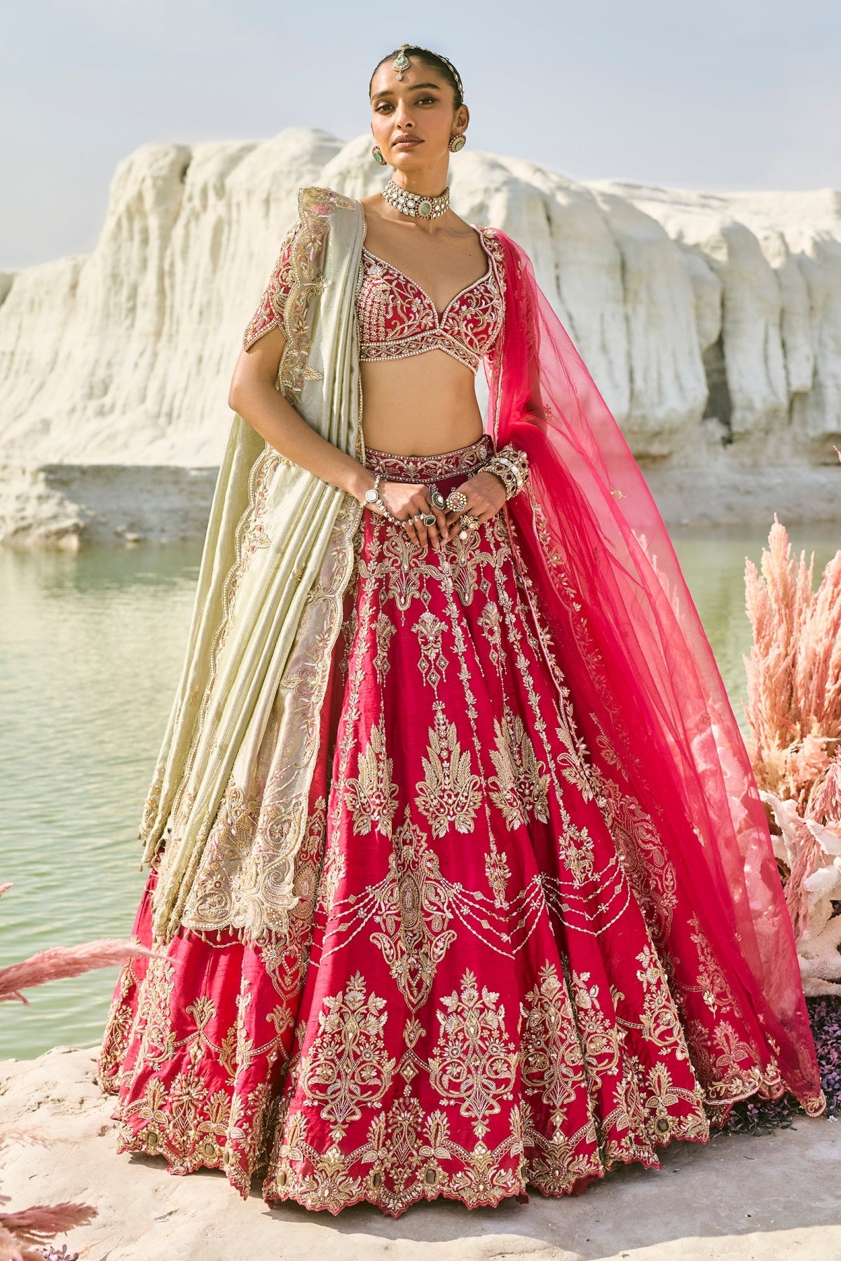 Two Tone Dupatta Pink Bridal Set