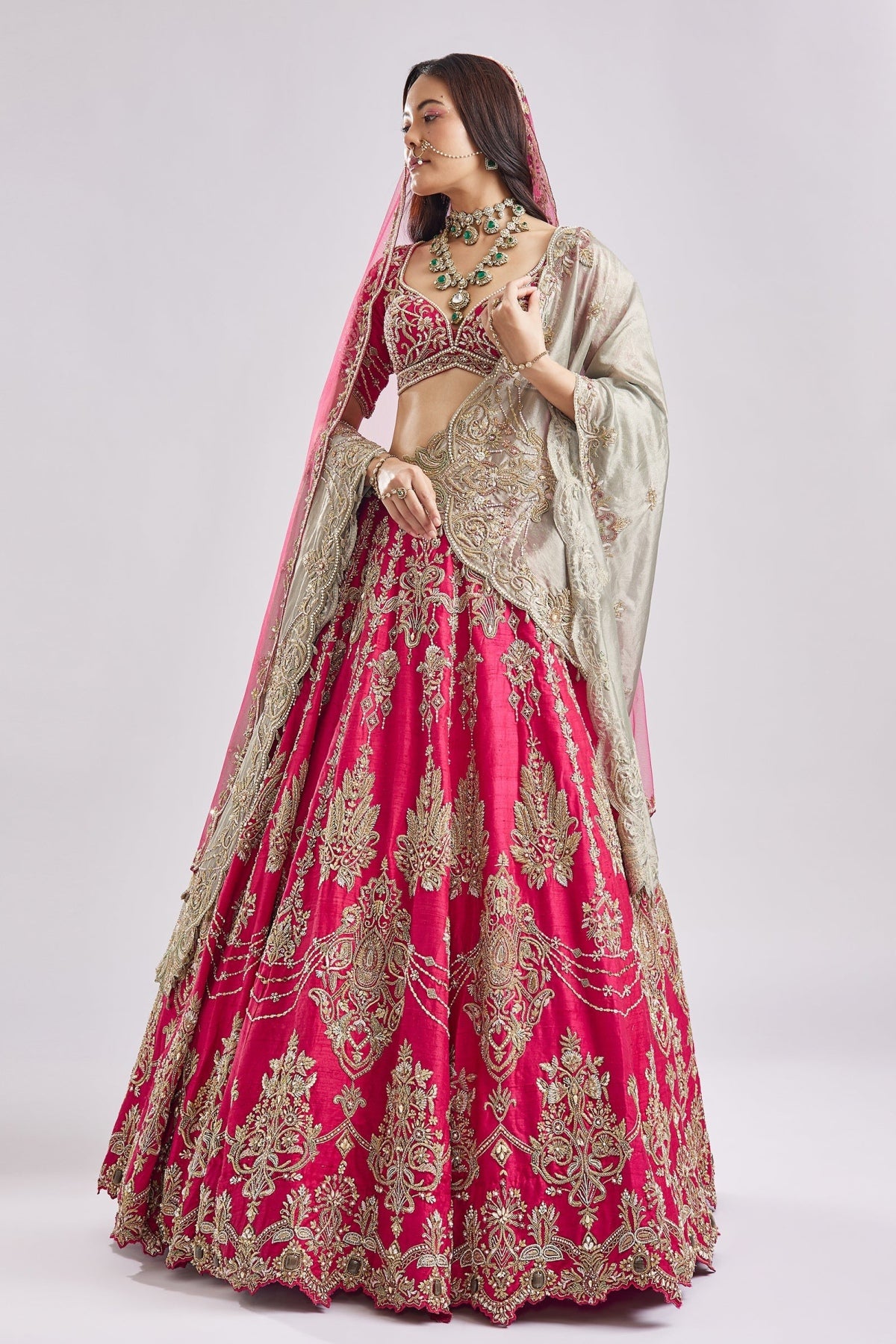 Two Tone Dupatta Pink Bridal Set