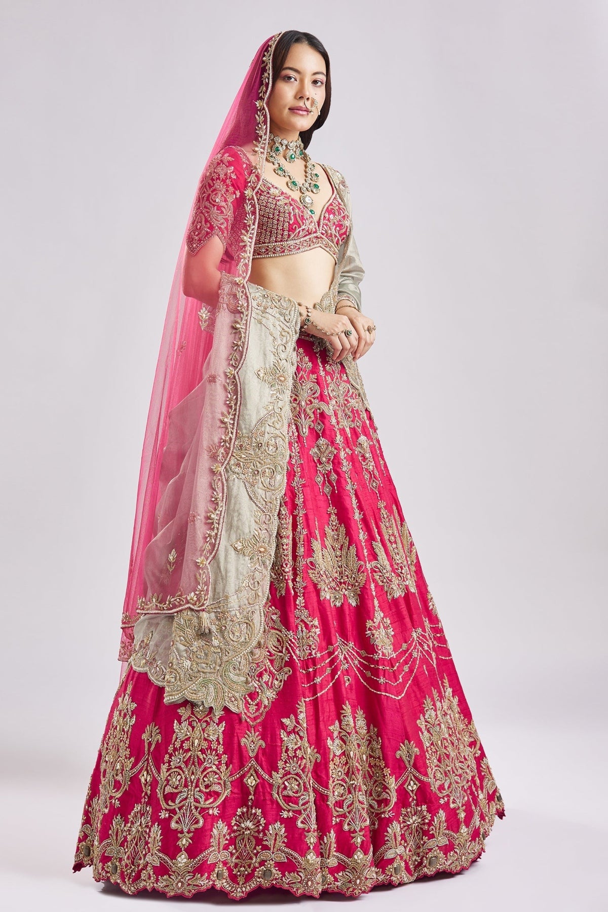 Two Tone Dupatta Pink Bridal Set