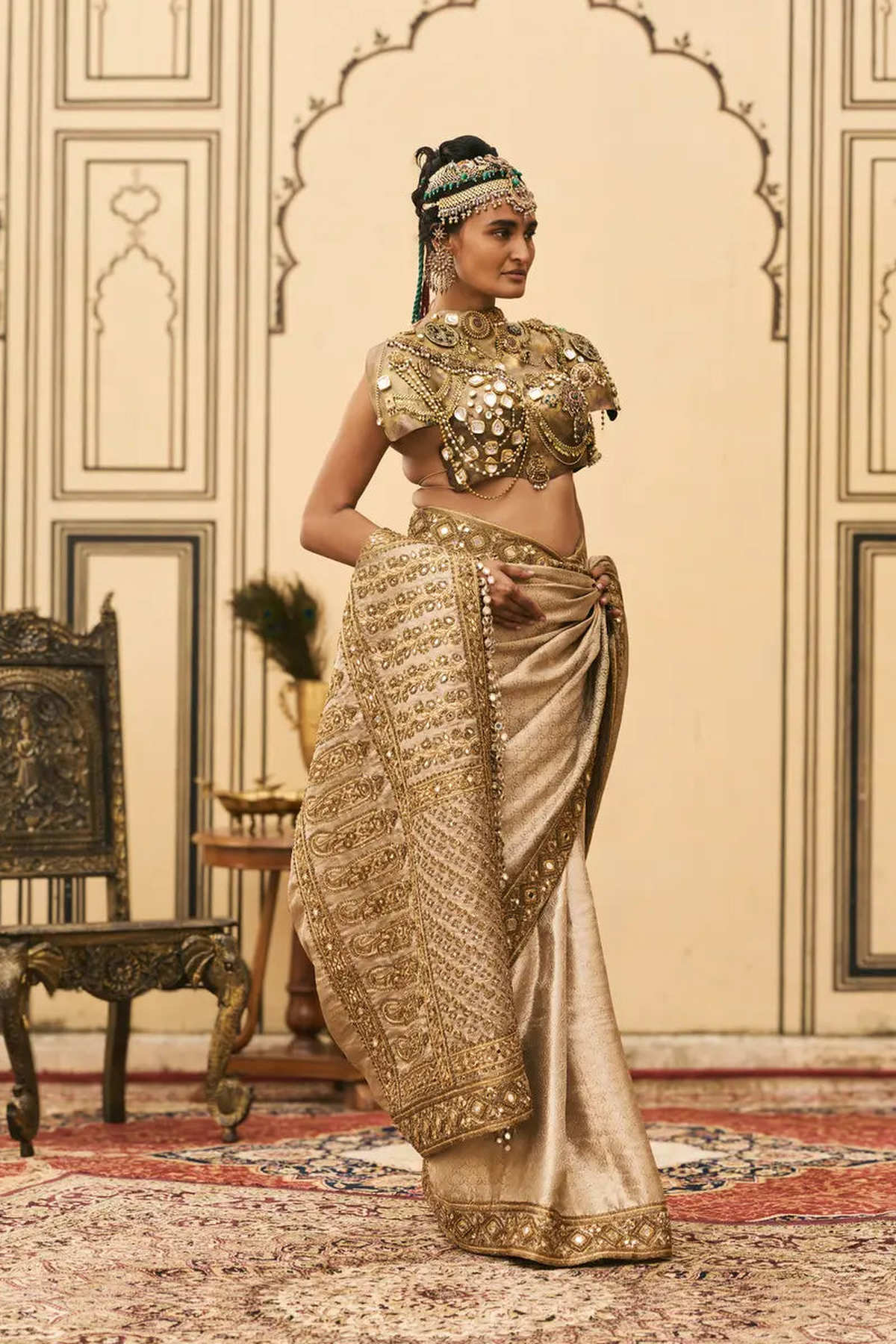 Kansya Tissue Brocade Metal Saree Set
