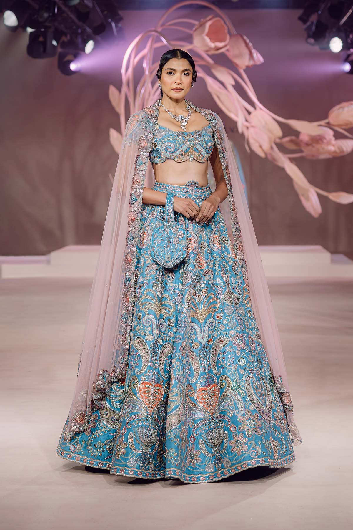 Mehroon - dodger blue raw silk Lehenga