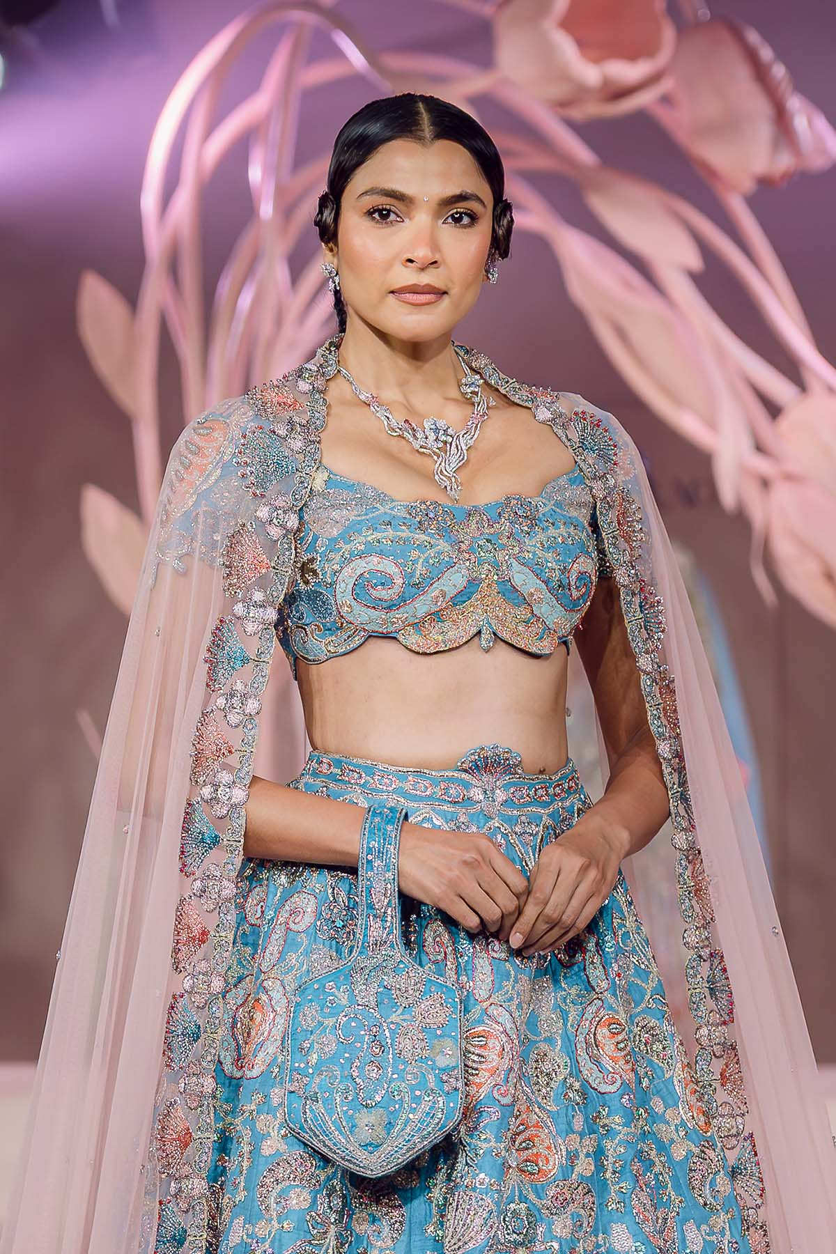 Mehroon - dodger blue raw silk Lehenga