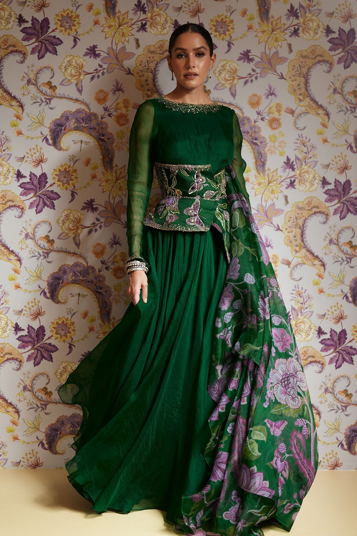 Zerina Hand Embroidered Anarkali Set With Belt