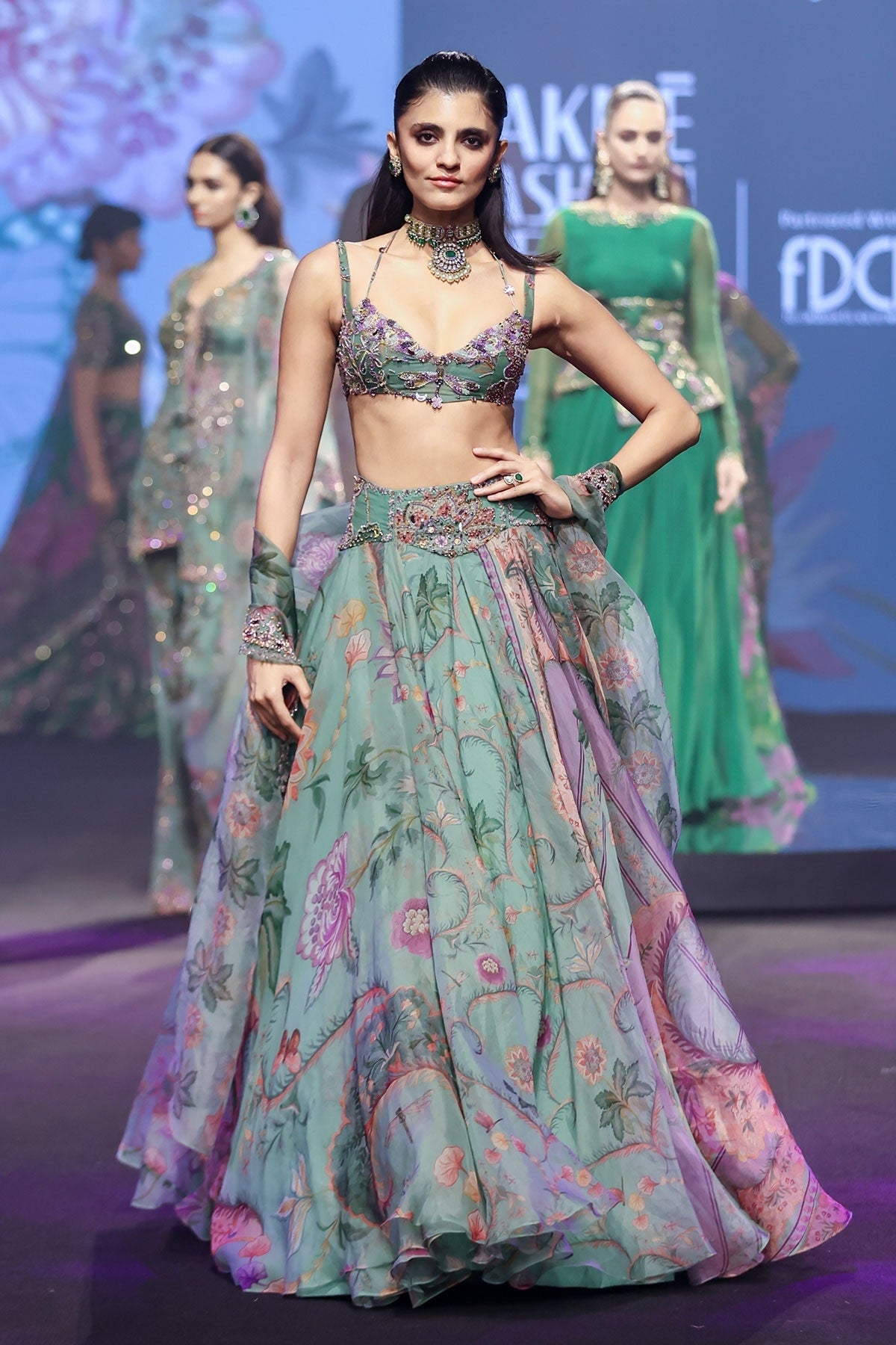 Areeba Floral Lehenga With Hand Embroidered Bralette Top