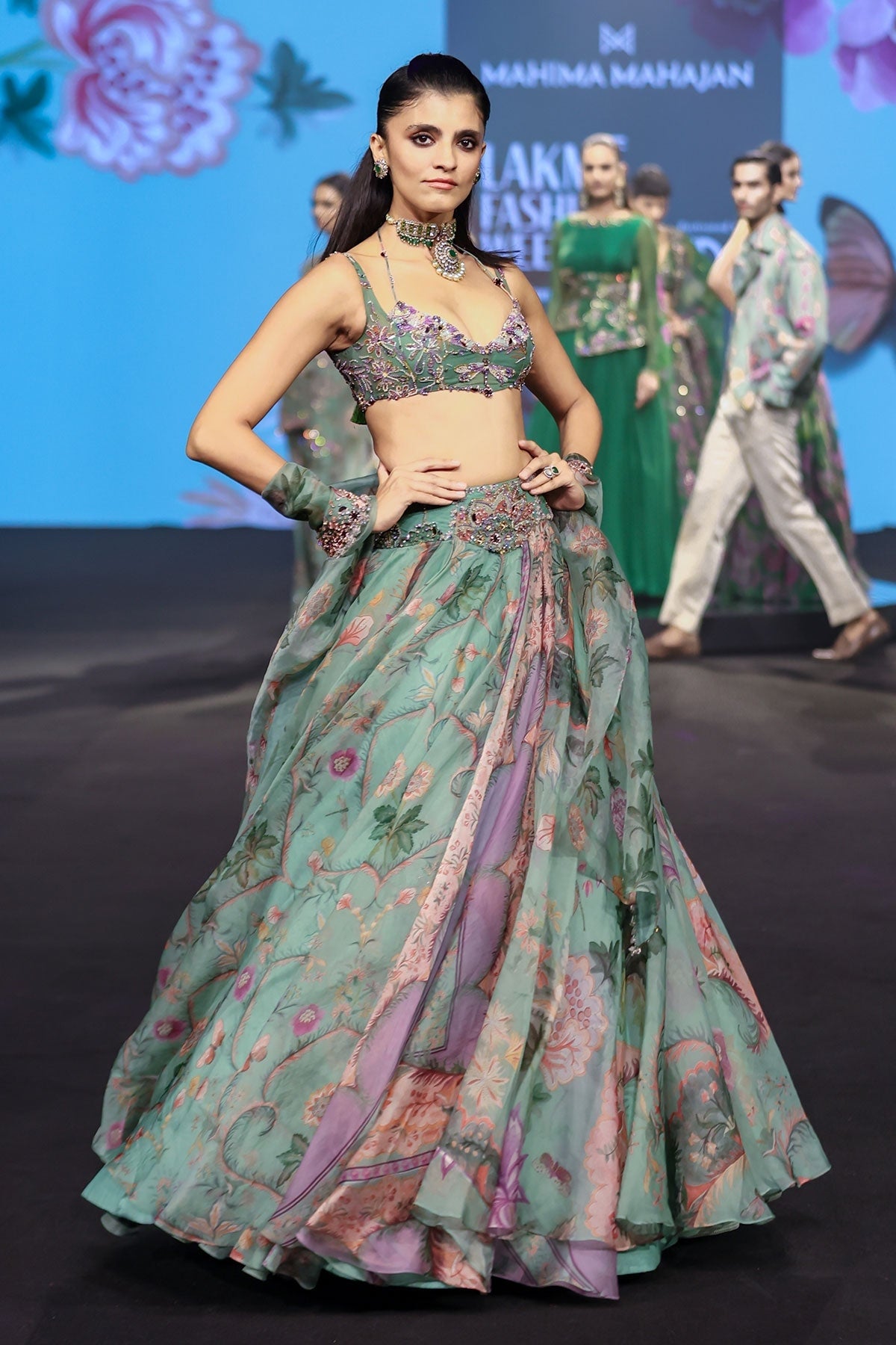 Areeba Floral Lehenga With Hand Embroidered Bralette Top