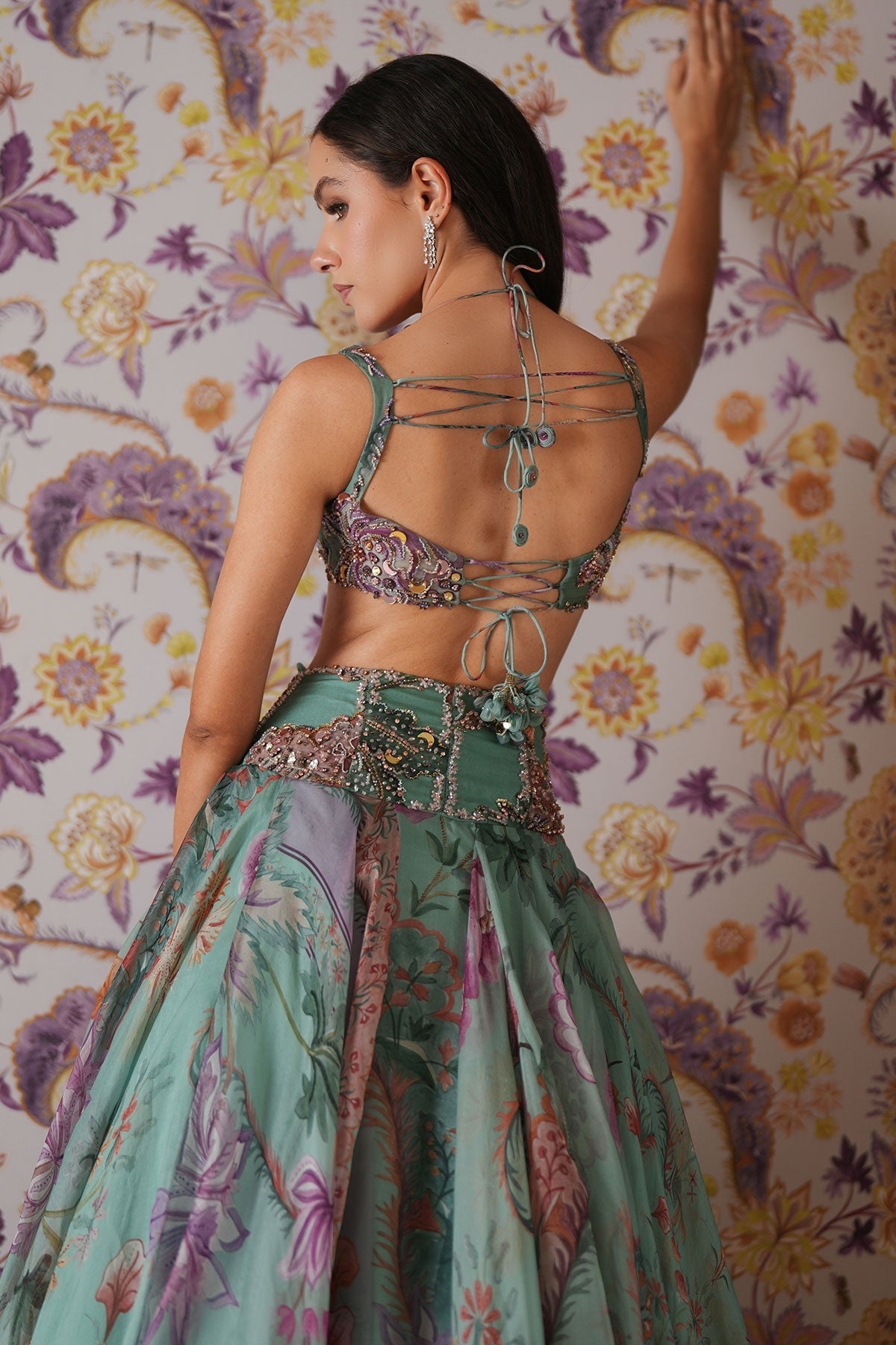 Areeba Floral Lehenga With Hand Embroidered Bralette Top