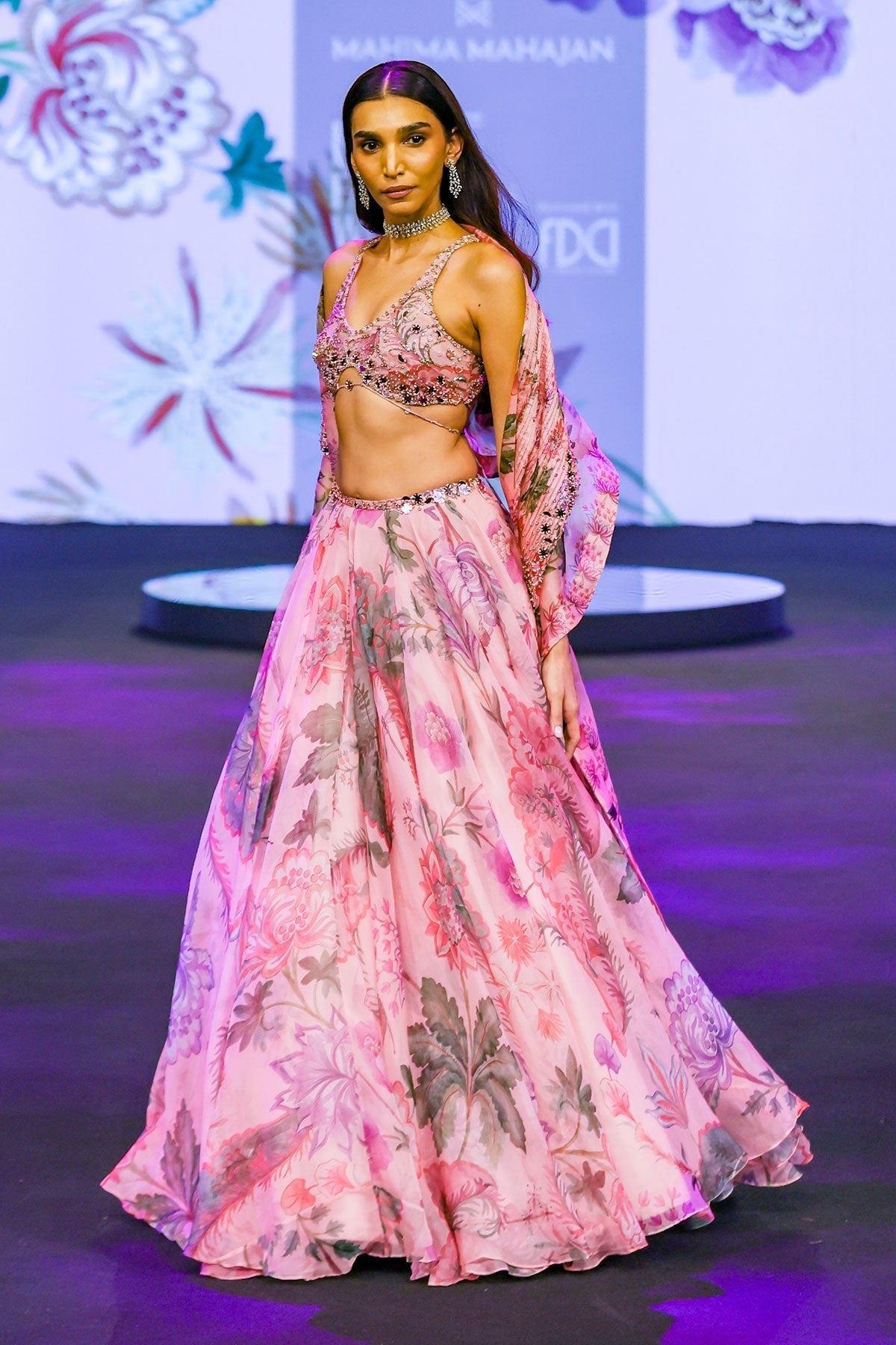 Asma Floral Lehenga With Hand Embroidered Backless Blouse