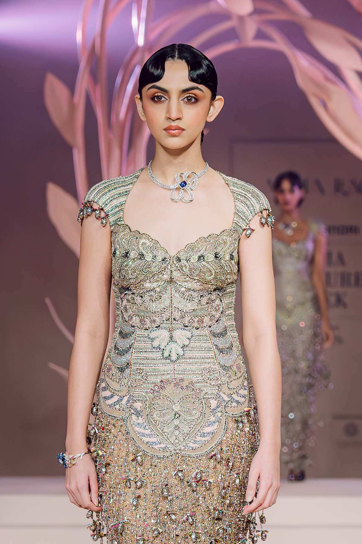 Kitty - champagne sequin tulle gown