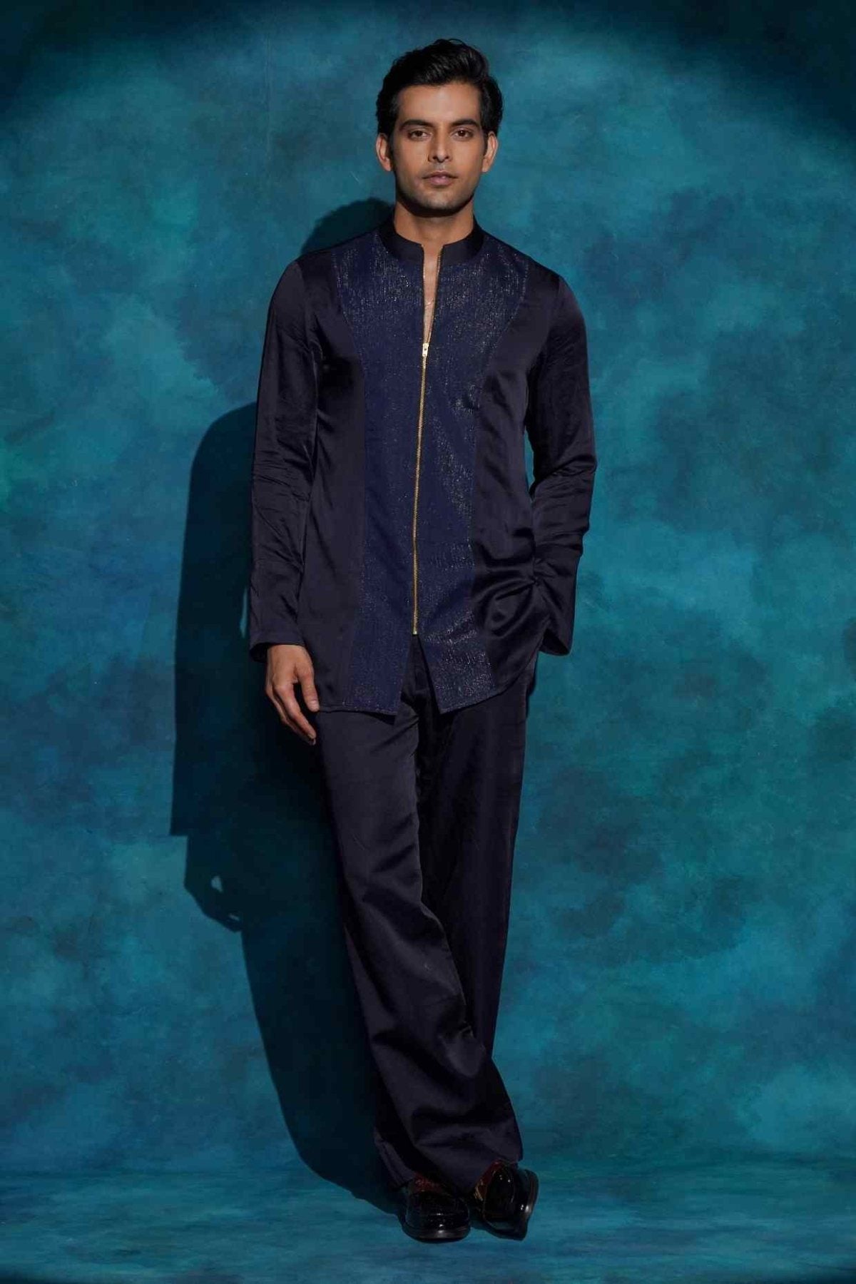 MIDNIGHT BLUE ZIPPER SHIRT SET