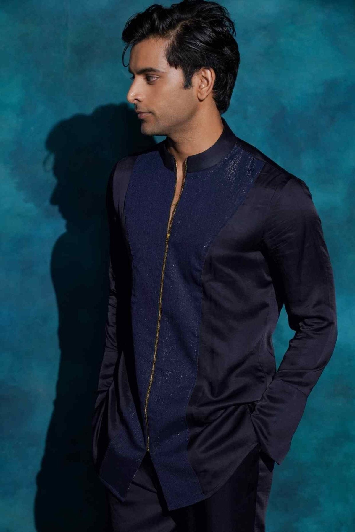 MIDNIGHT BLUE ZIPPER SHIRT SET
