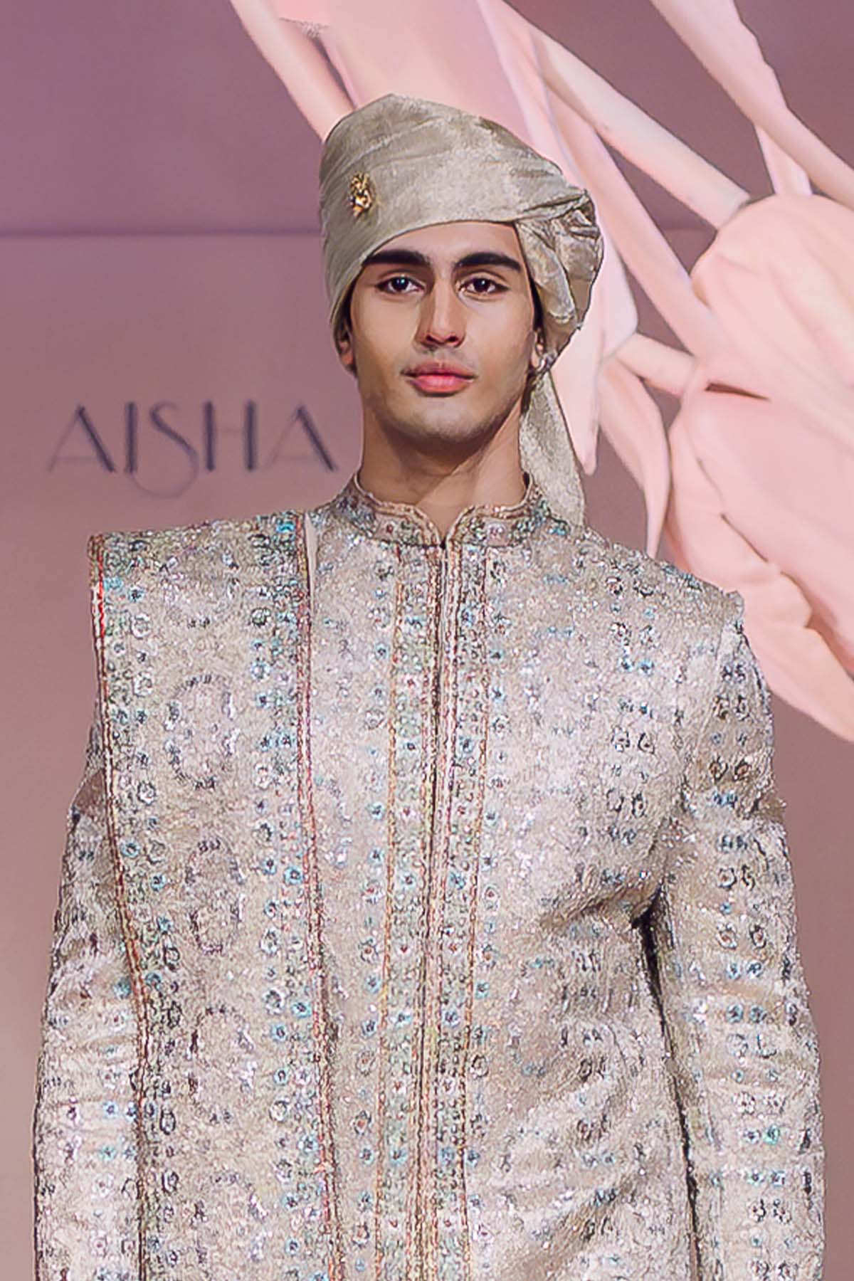Shahbaaz - champagne banarasi tissue brocade sherwani