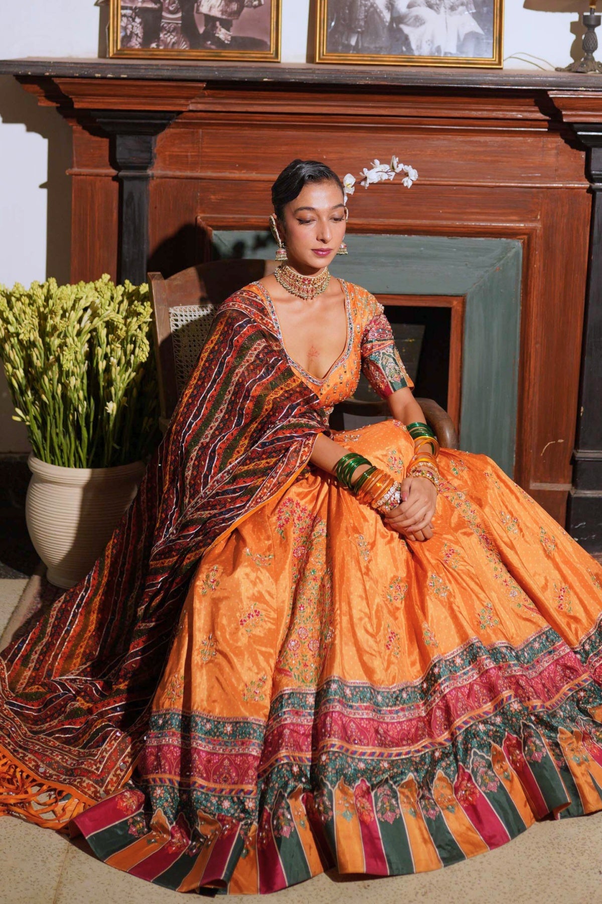 Mustard bandhani lehenga set