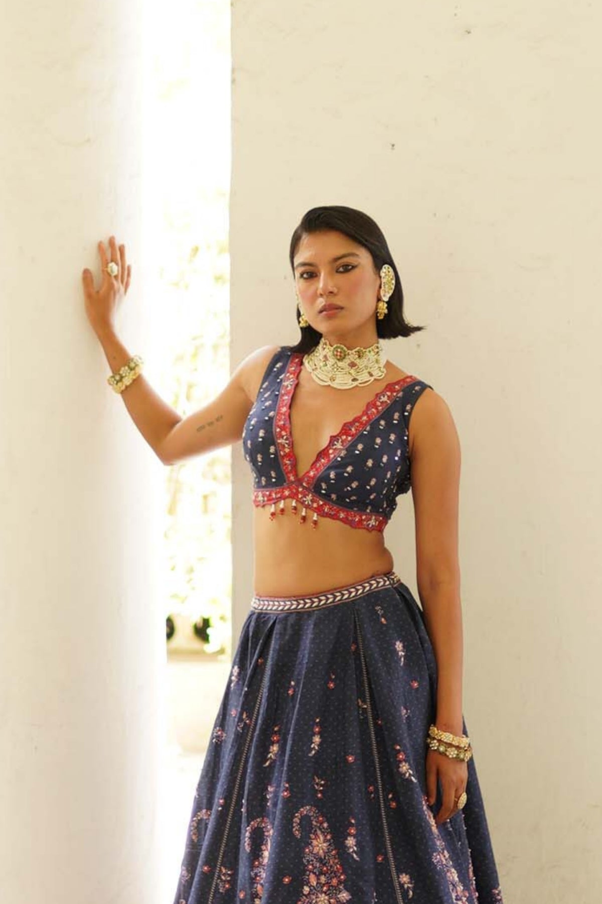Navy blue paisley lehenga set
