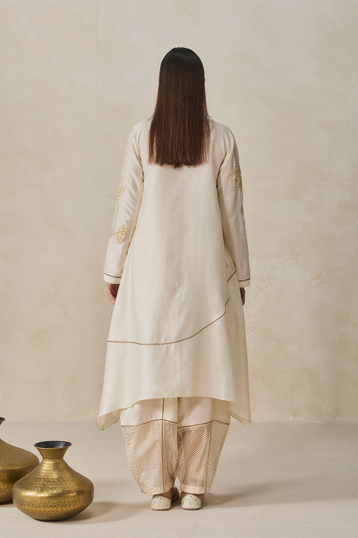 Chanderi Assmmetrical Kurta With Pant Set