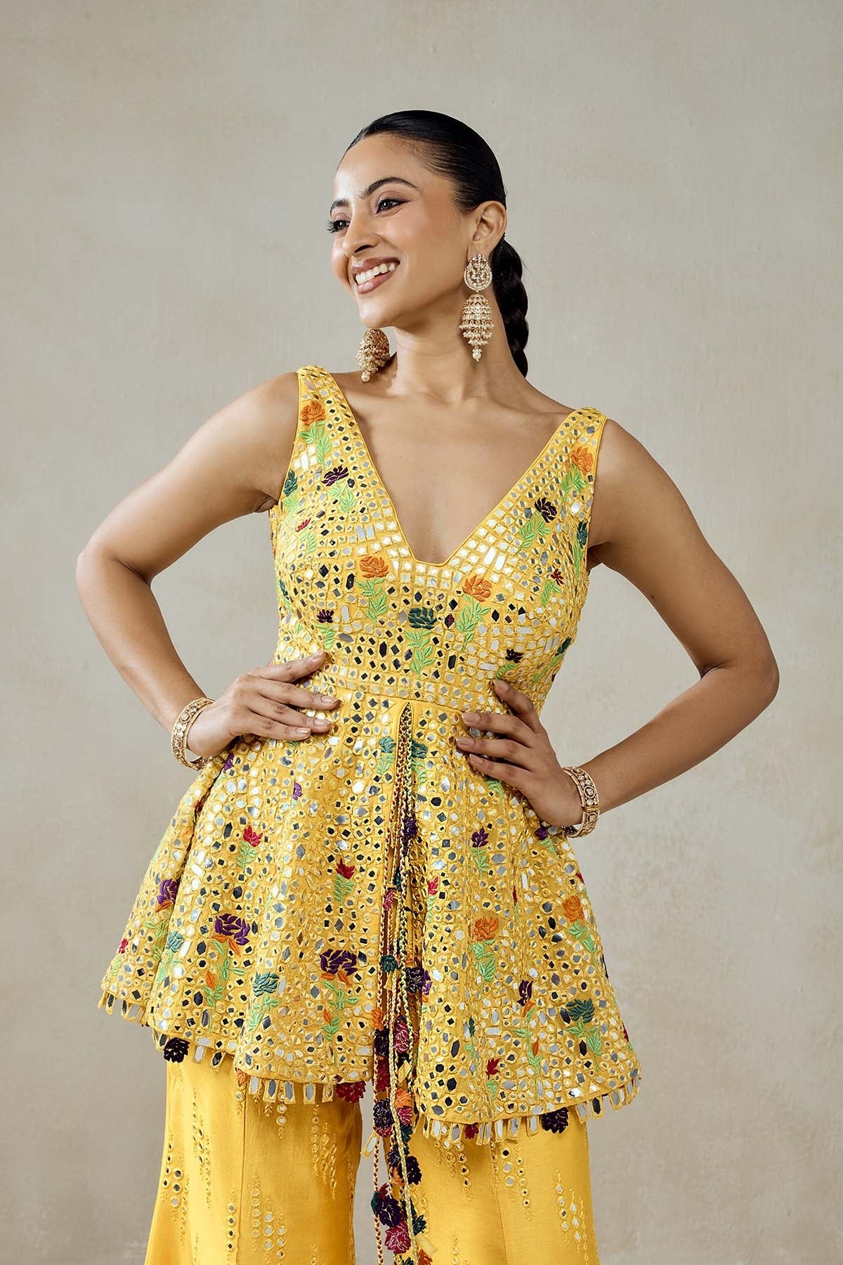 Yellow Sharara Trouser Peplum Set
