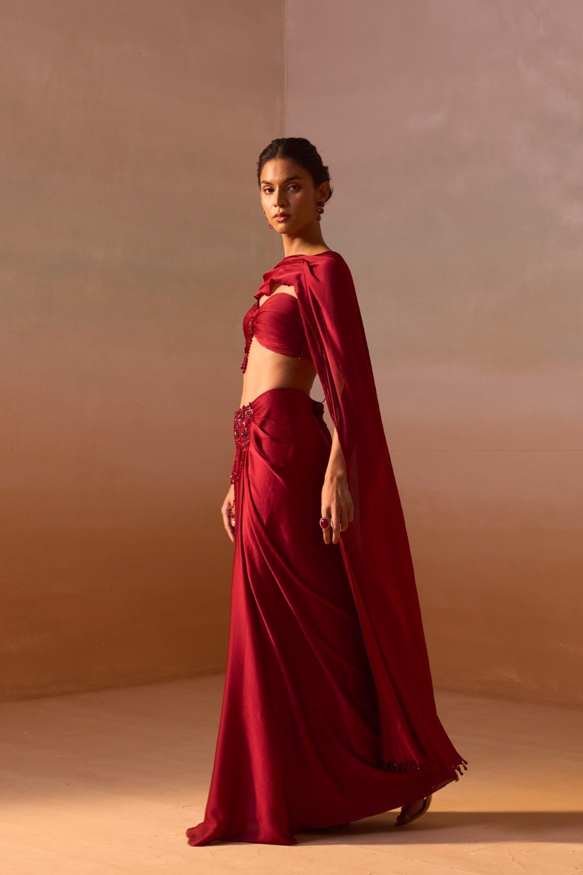 MAROON DRAPED SAREE