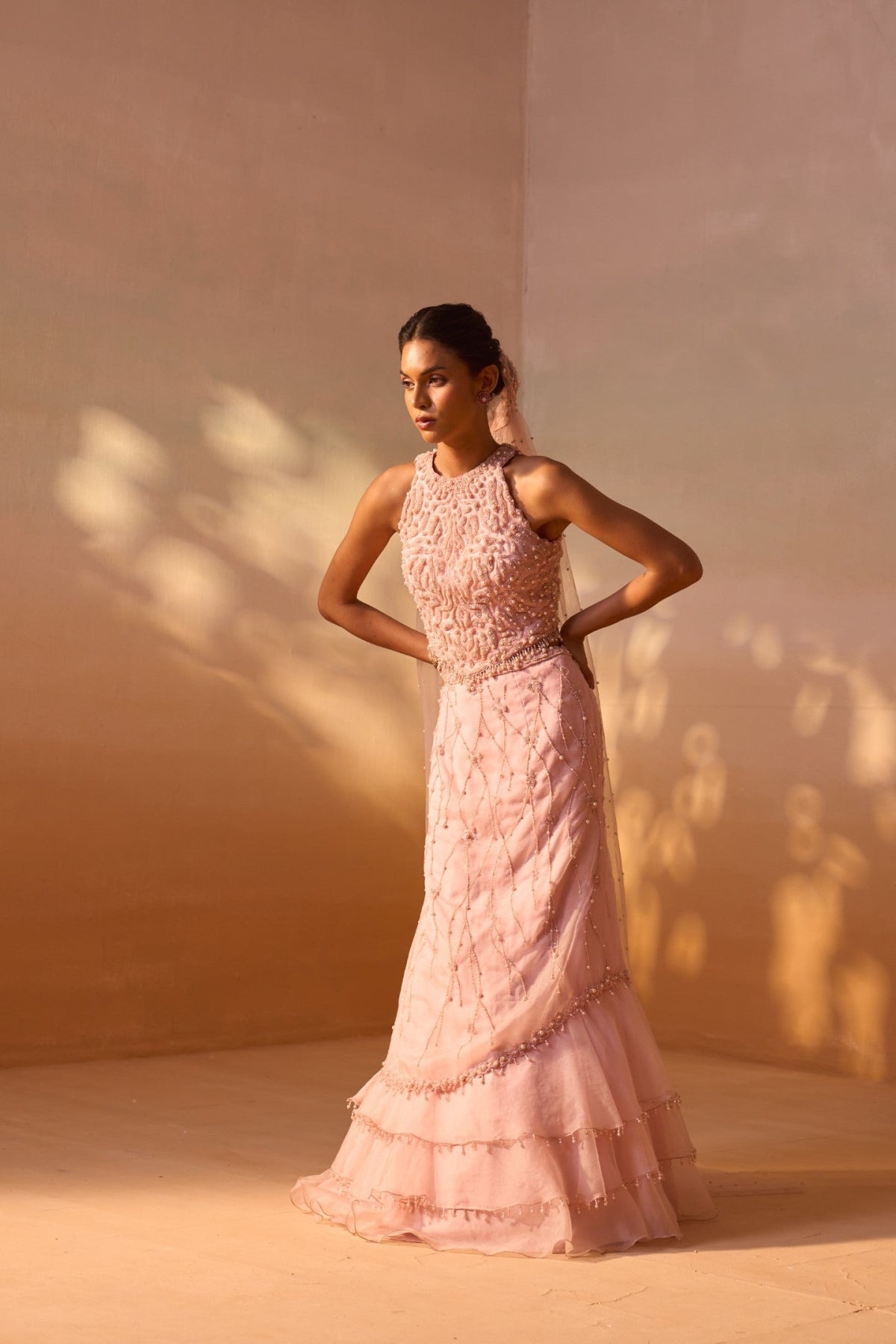 SOFT PINK ORGANZA LAYERED SKIRT SET