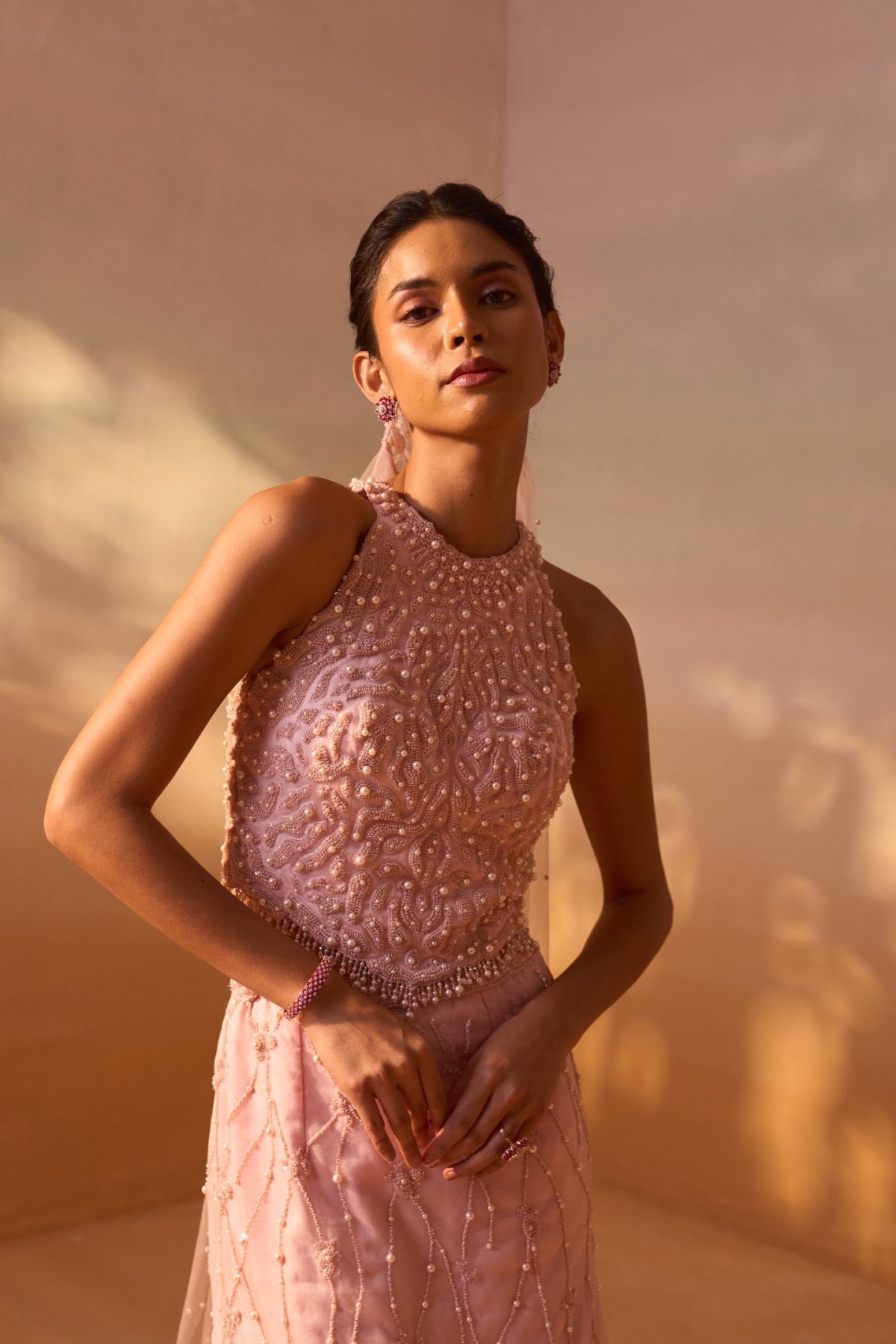 SOFT PINK ORGANZA LAYERED SKIRT SET
