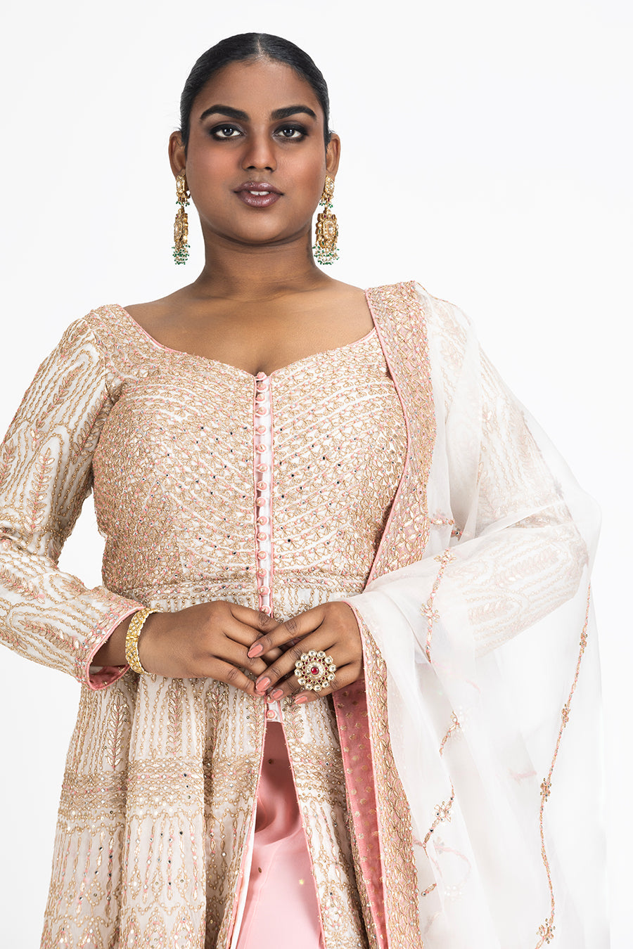 Ivory Organza Jacket And Dupatta With Pink Ombre Ggt Sharara