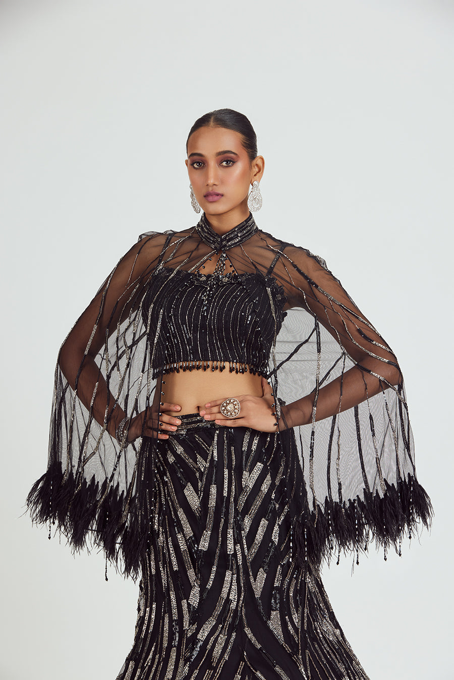 Black Net Fistailed Skirt Set